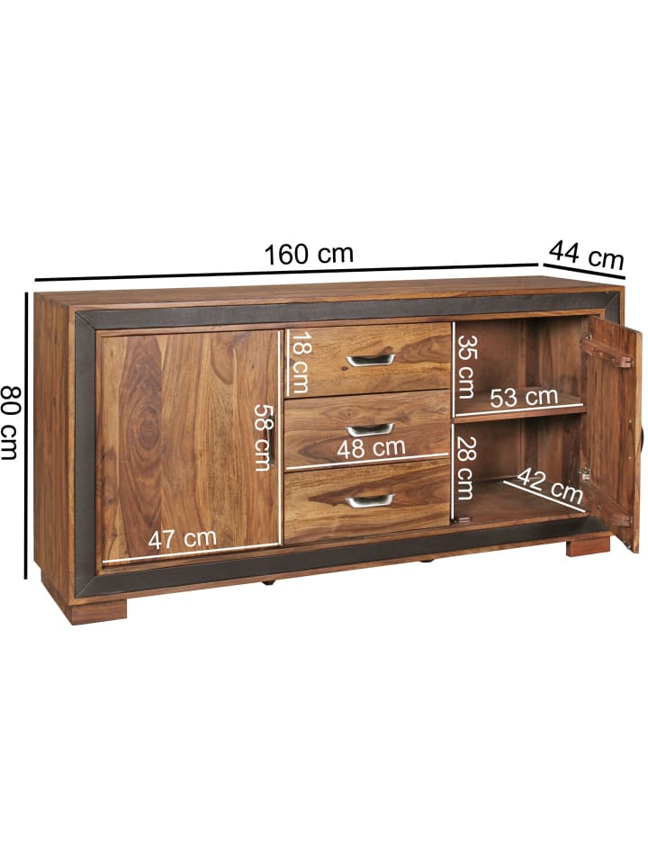 KADIMA DESIGN Design Sideboard Massivholz mit Kunstleder 160x44x80 cm günstig kaufen onesize