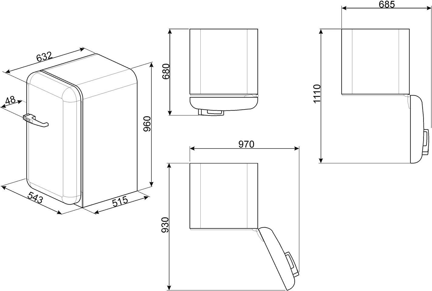 Smeg Kühlschrank FAB10HRCR5, 97 cm hoch, 54,5 cm breit