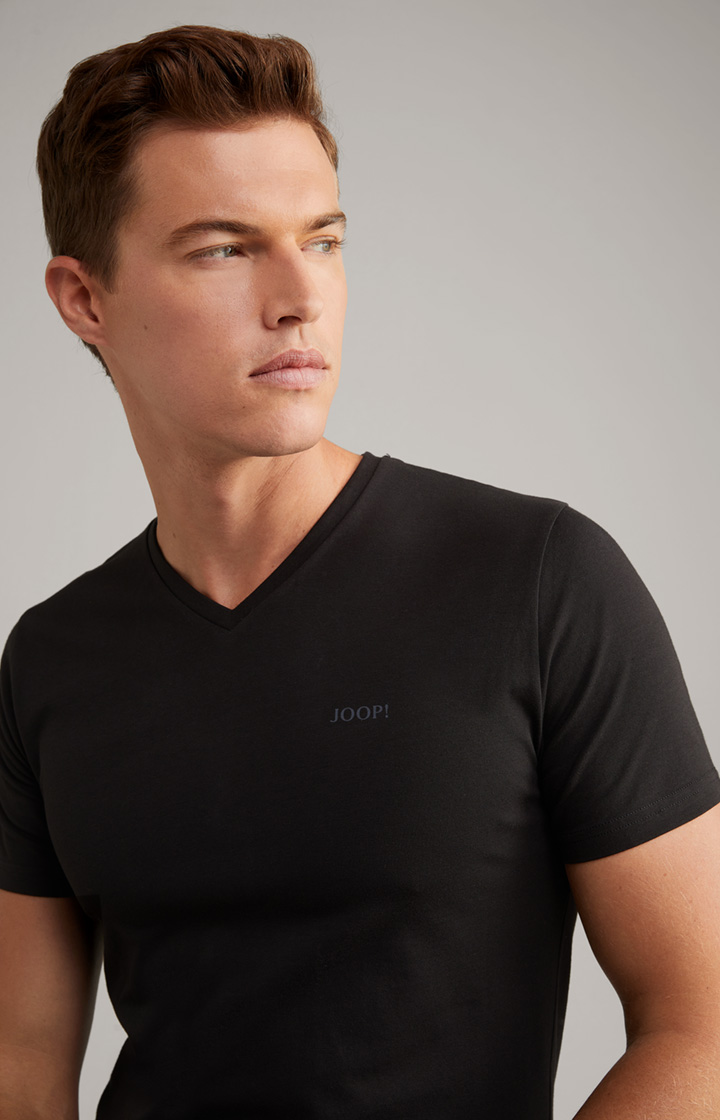 2er-Pack Feiner Stretch T-Shirts in Schwarz