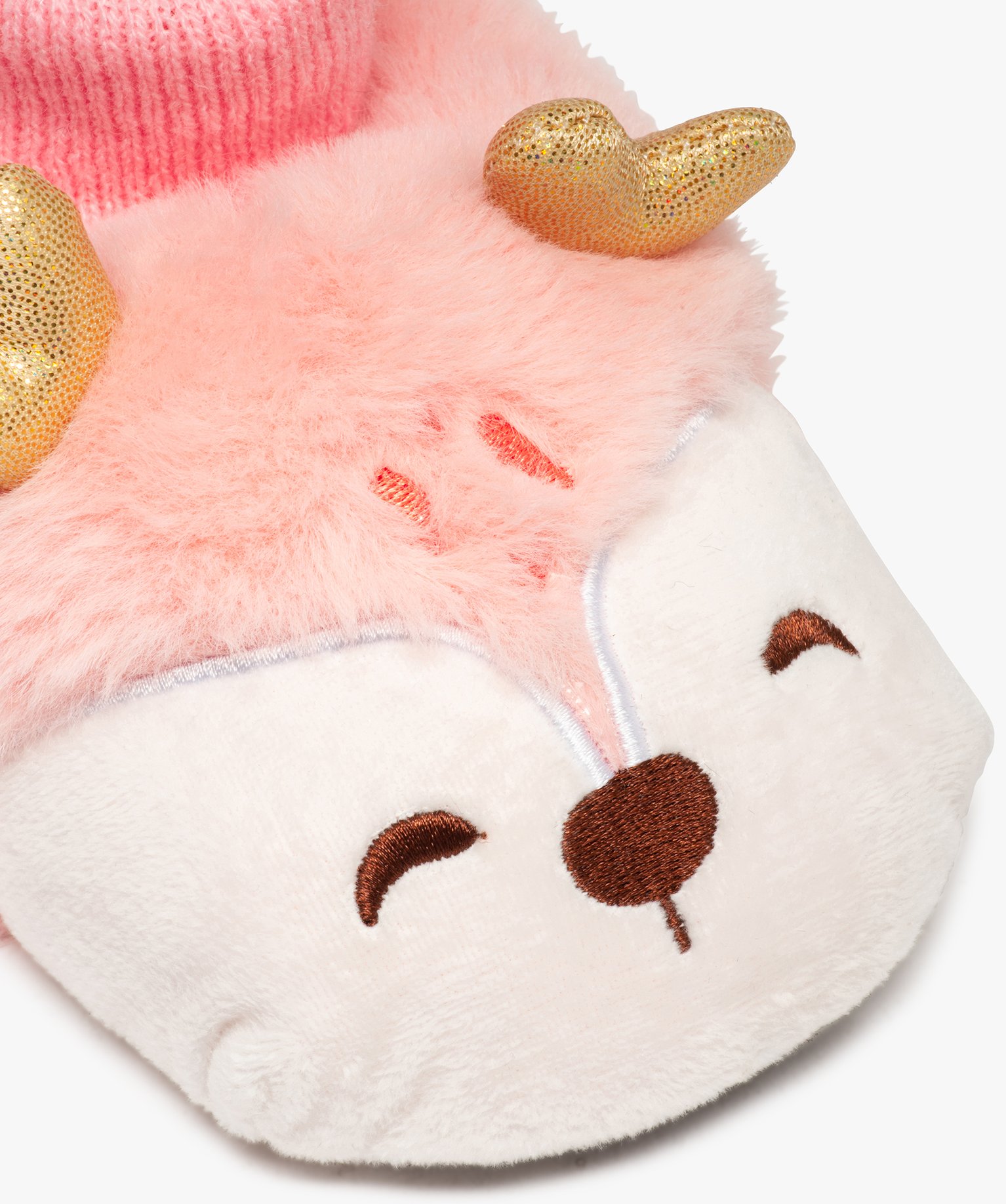 Chaussons fille peluche petit animal à col chaussette rose | GEMO