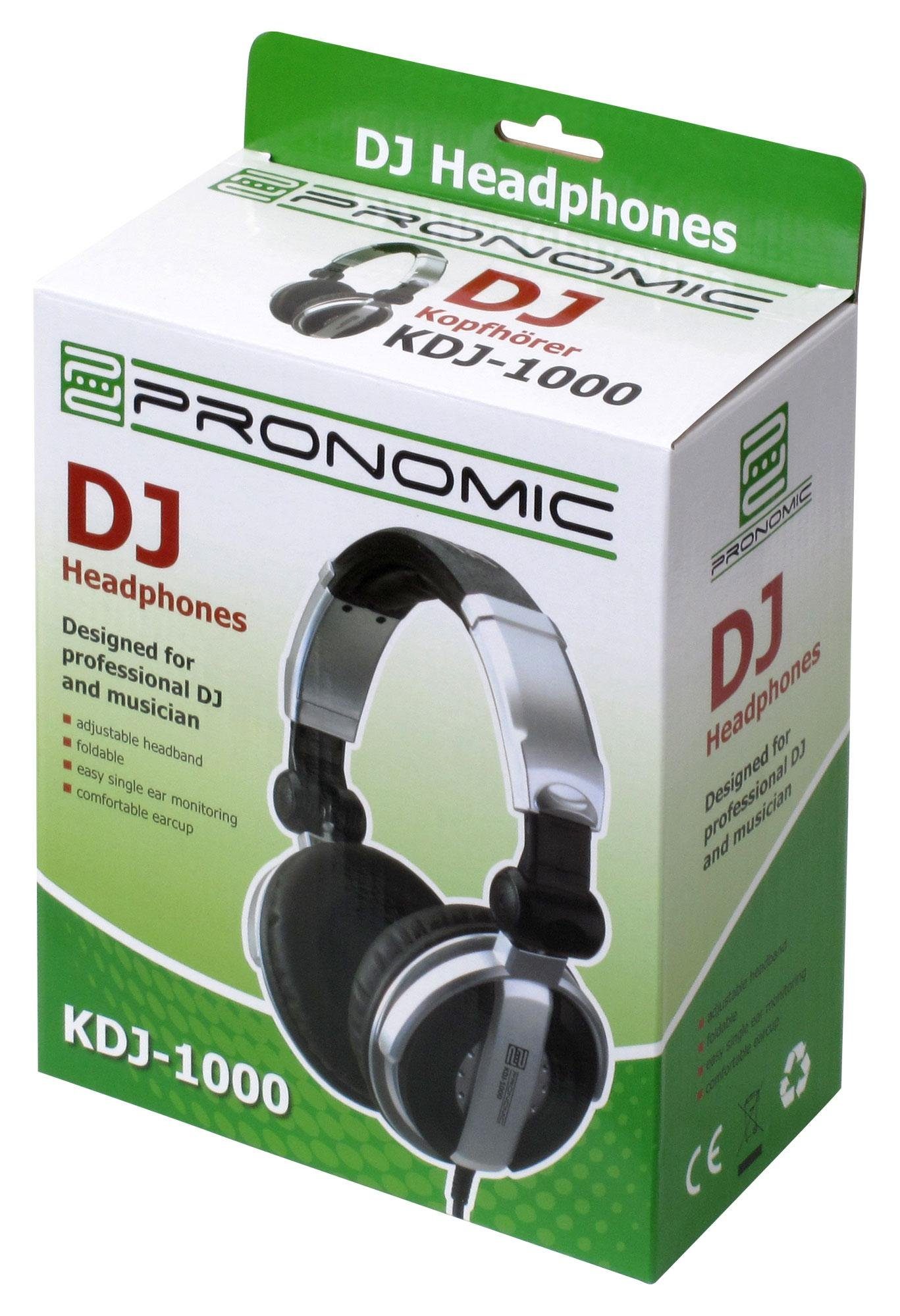Pronomic KDJ-1000 DJ-Kopfhörer (Außenschallisolierung dynamischer Kopfhörer, 107 db SPL, 3,5 m Kabel, verstellbarer Kopfbügel, inkl. Adapter)