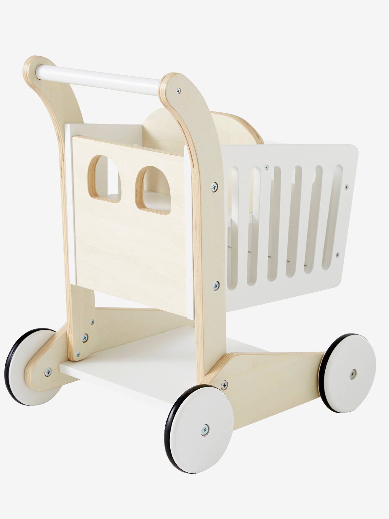 Grand chariot de course porte-poupée en bois FSC® blanc