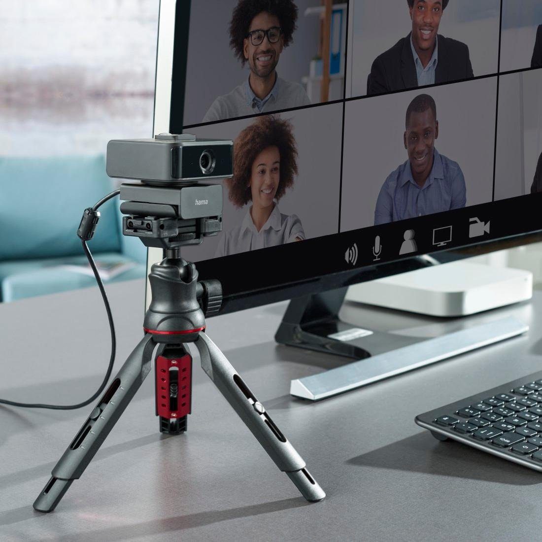 Hama Full HD Streaming Webcam-Face Tracking-Mikrofon-Rauschunterdrückung Webcam (Zusatzfunktionen: 1/4 Zoll-Gewinde, Autom. Belichtungsanpassung)