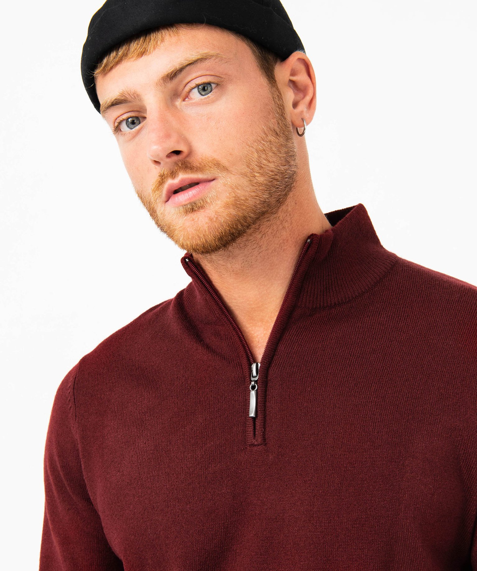 Pull col camionneur zippé en fine maille homme violet | GEMO