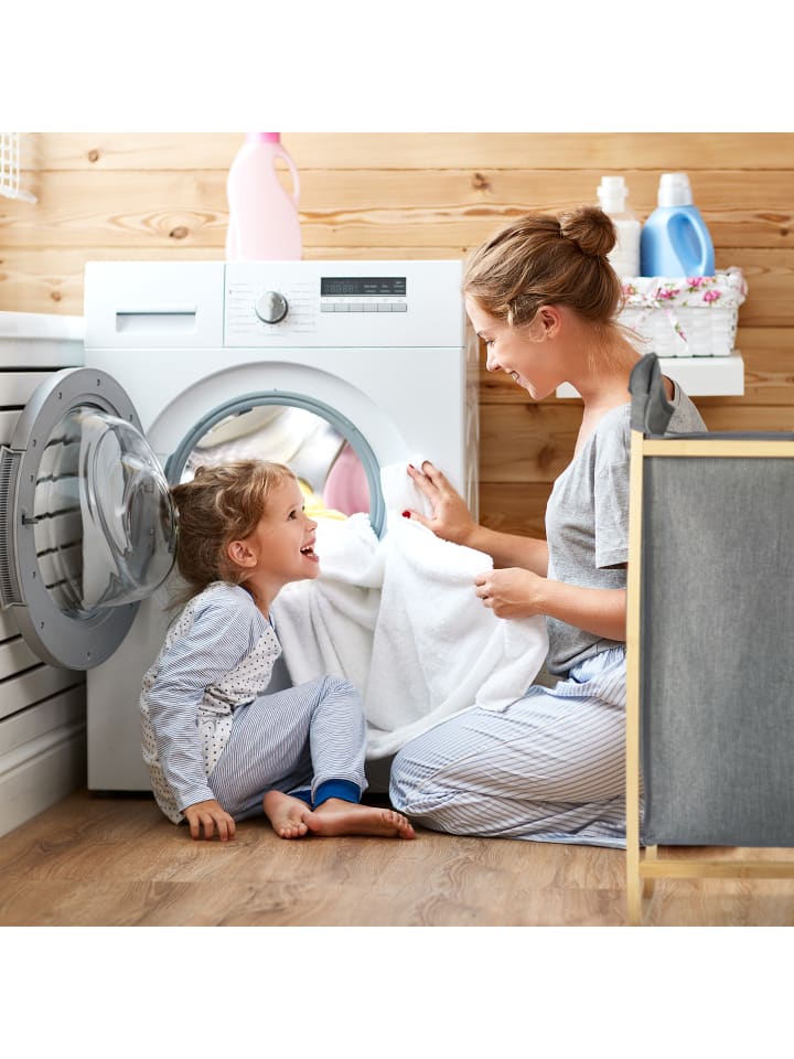 relaxdays Wäschekorb in Grau/ Natur - (B)44 x (H)80 x (T)43 cm günstig kaufen onesize