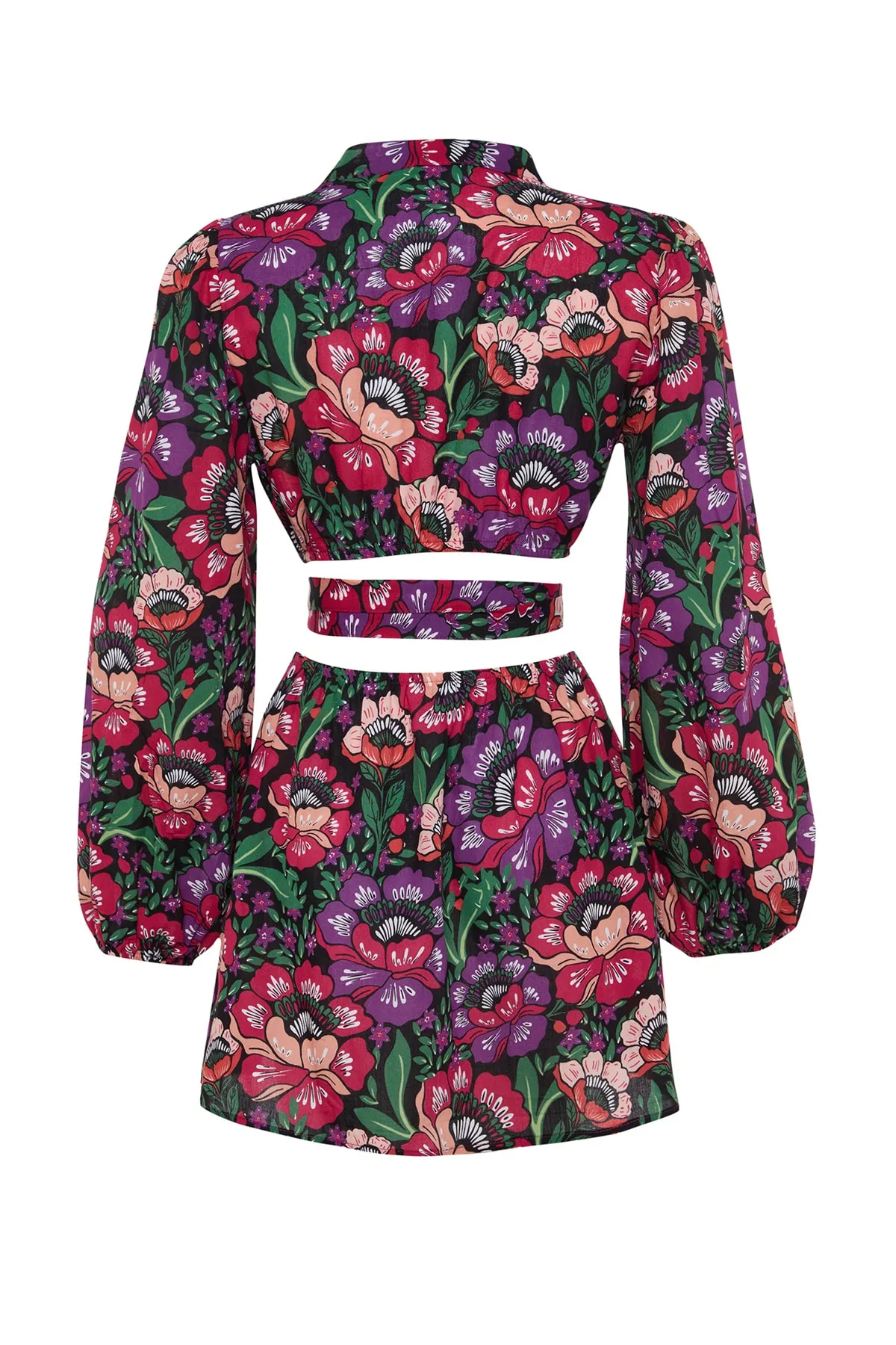 Trendyol Collection  Blumengemustertes Mini-Strandkleid aus 100 % Baumwolle mit gewebtem Cut-Out/Fenster TBESS23EL00140