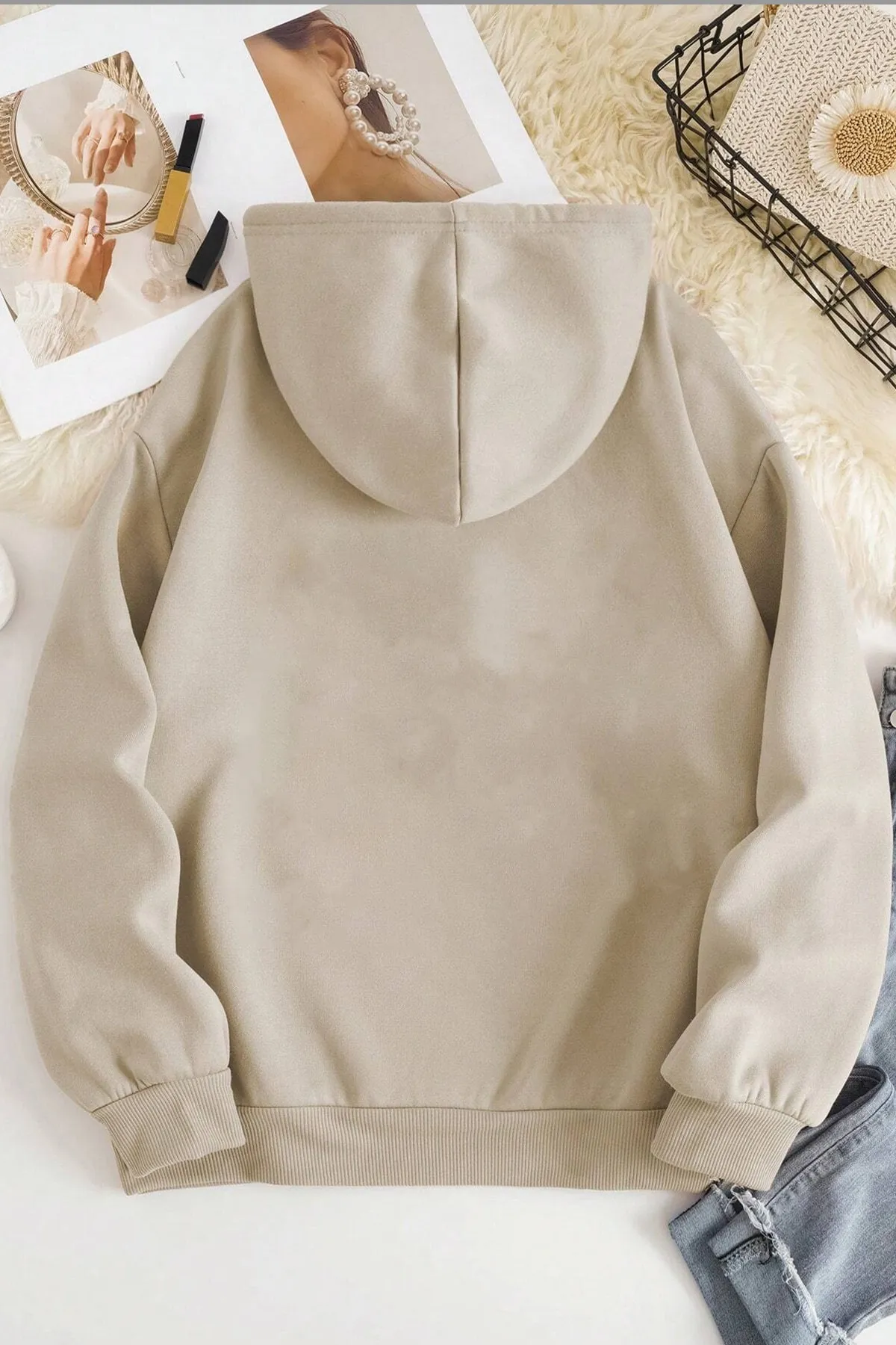 uyguntarz  Unisex Beige Oversize-Kapuzenpullover