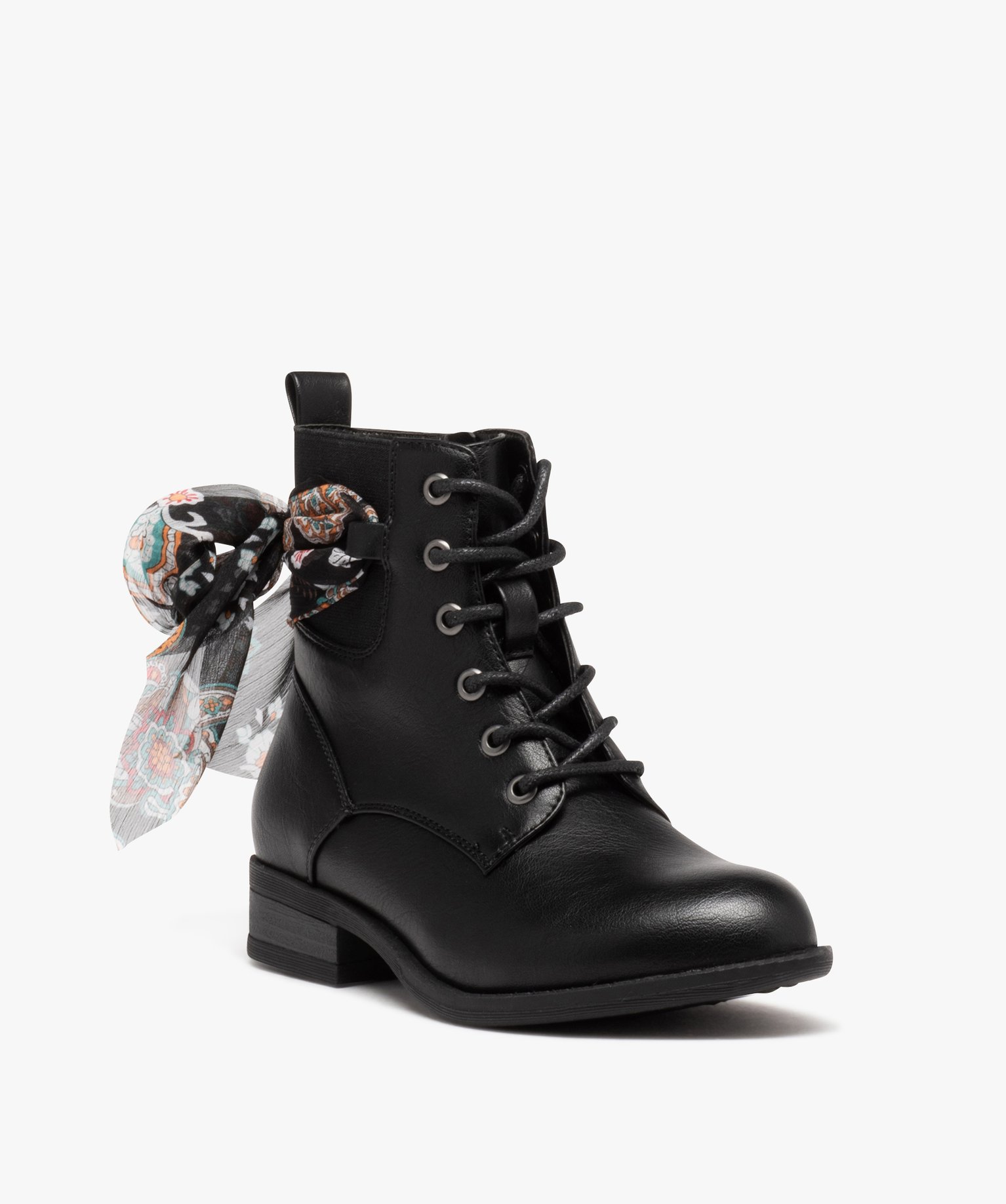 Boots à lacets et ruban en voile fille noir | GEMO