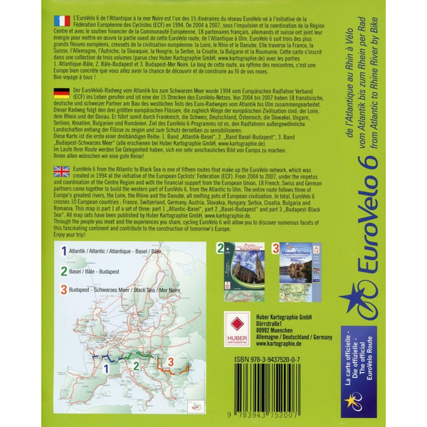 EuroVelo 6 (Atlantic - Basel) 1:100 000 - Fahrradkarte
