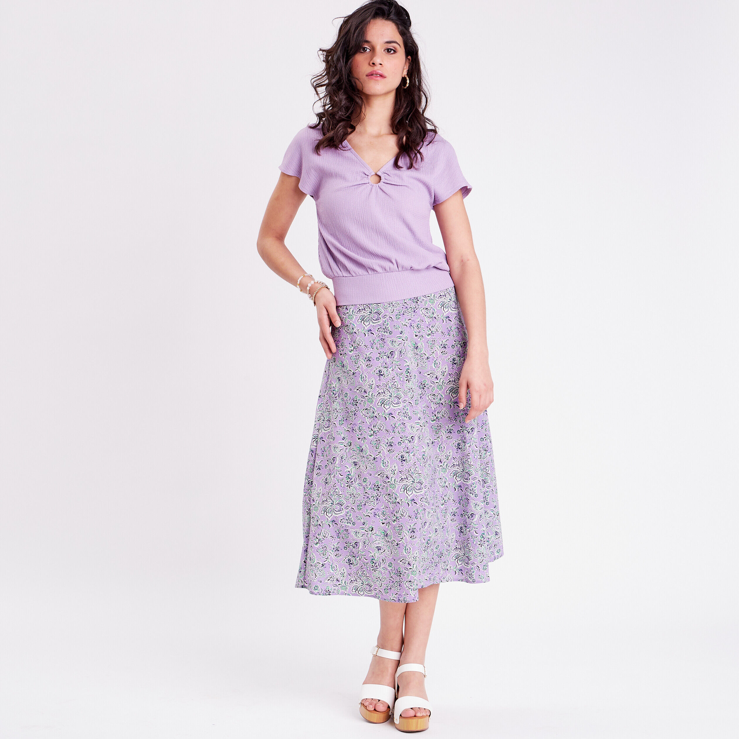 Jupe longue évasée violet femme | Cache Cache