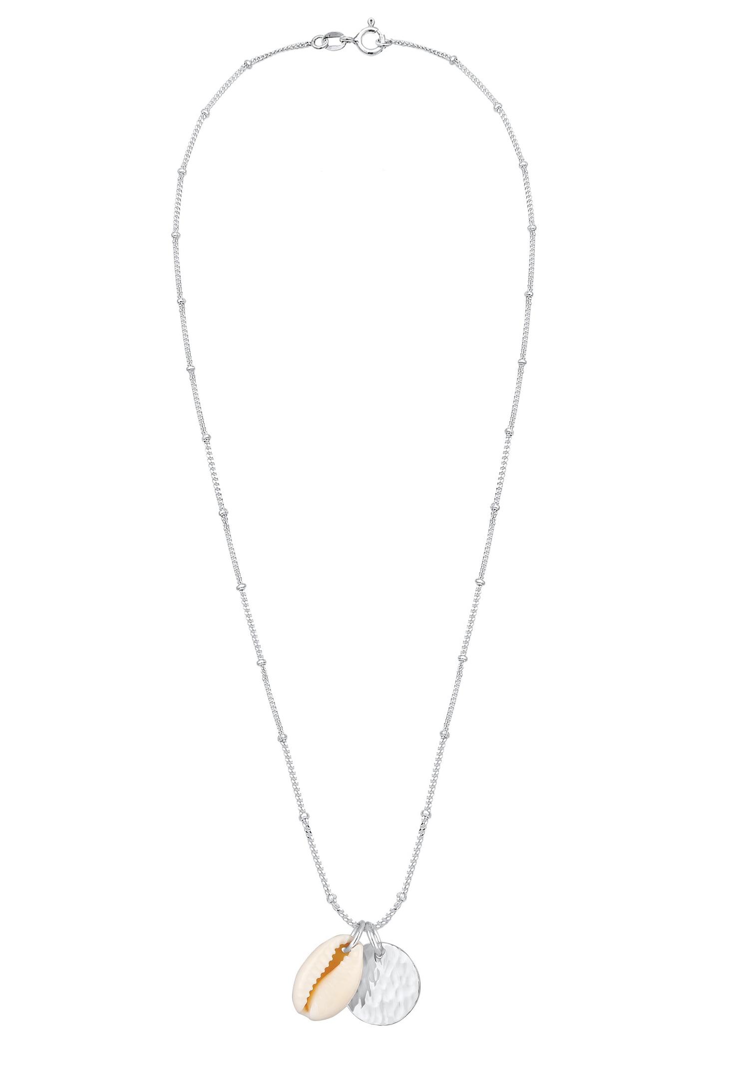 Ciondolo da donna Elli con placca a sfera e conchiglia di ciprea, in argento sterling 925, dal design trendy.