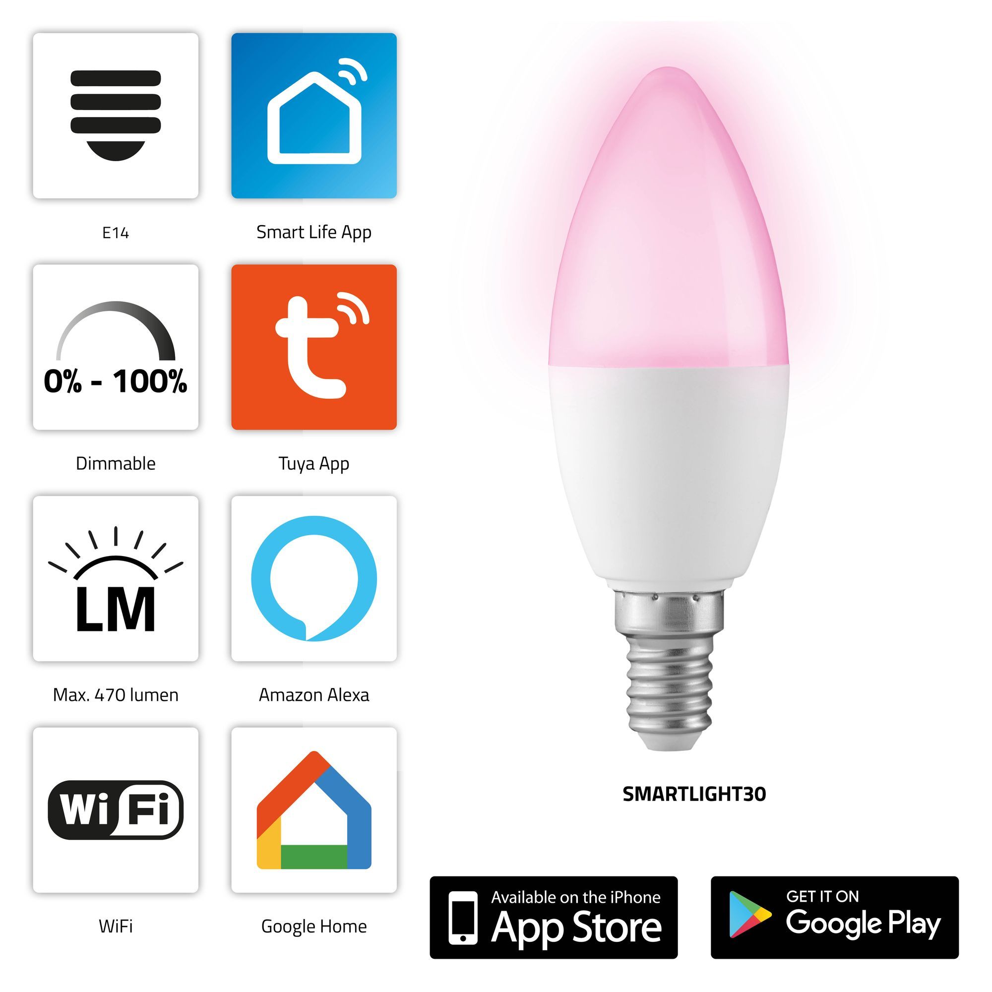 Alecto SMARTLIGHT30 Smart-LED-Farblampe