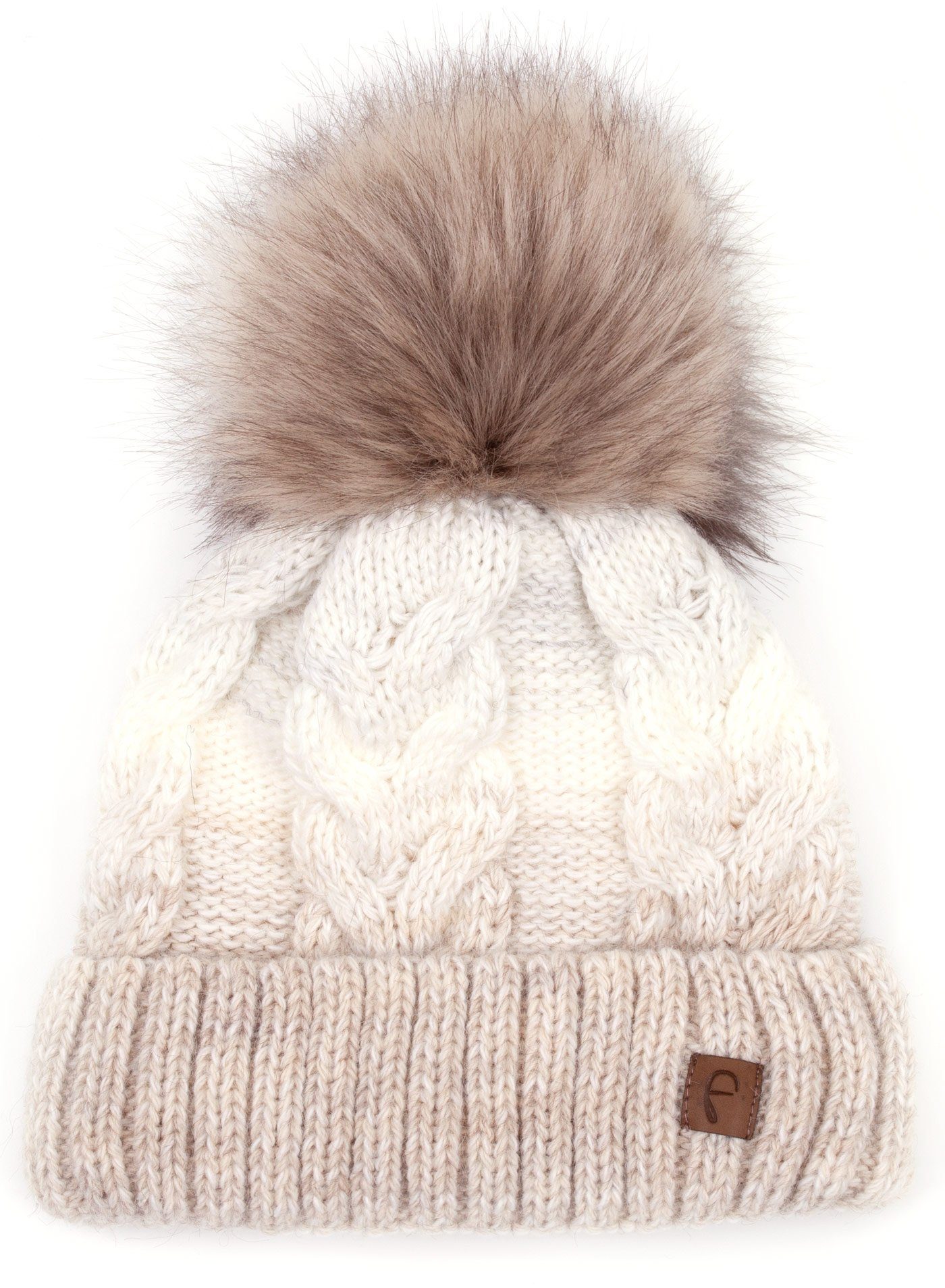 Faera Bommelmütze Wintermütze Damen Winter Mütze Beanie Haube gefüttert Strickmütze