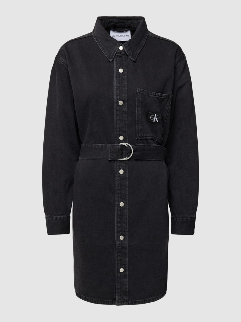 Knielanges Jeanskleid mit Taillengürtel in black