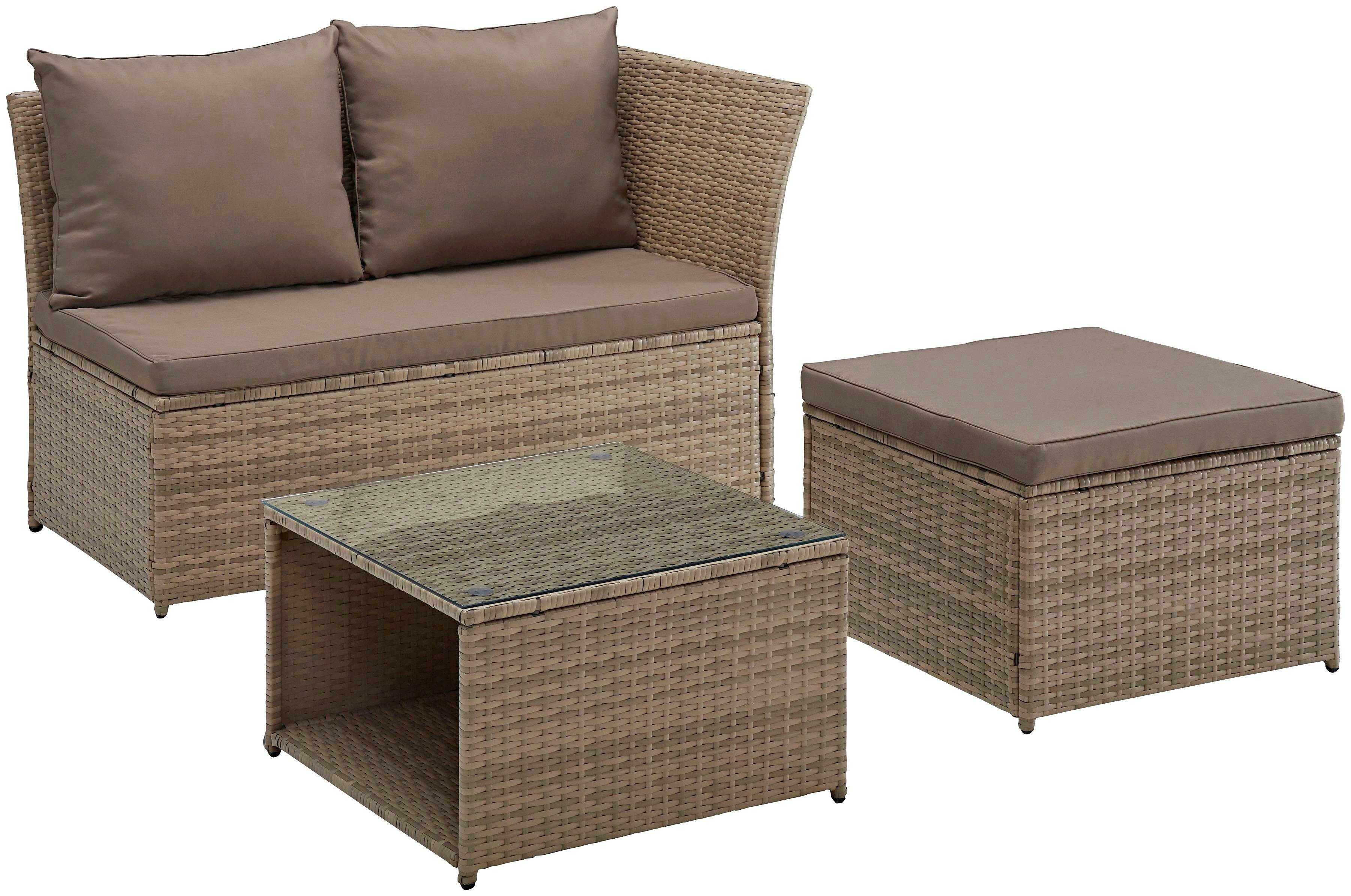 KONIFERA Gartenlounge-Set Marseille, (8-tlg), Sofa, Tisch 57x57 cm, Hocker, Polyrattan