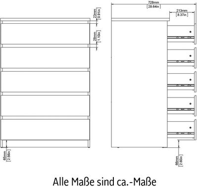 Home affaire Kommode Naia, Elegante und moderne Kommode mit 5 geräumige Schubladen