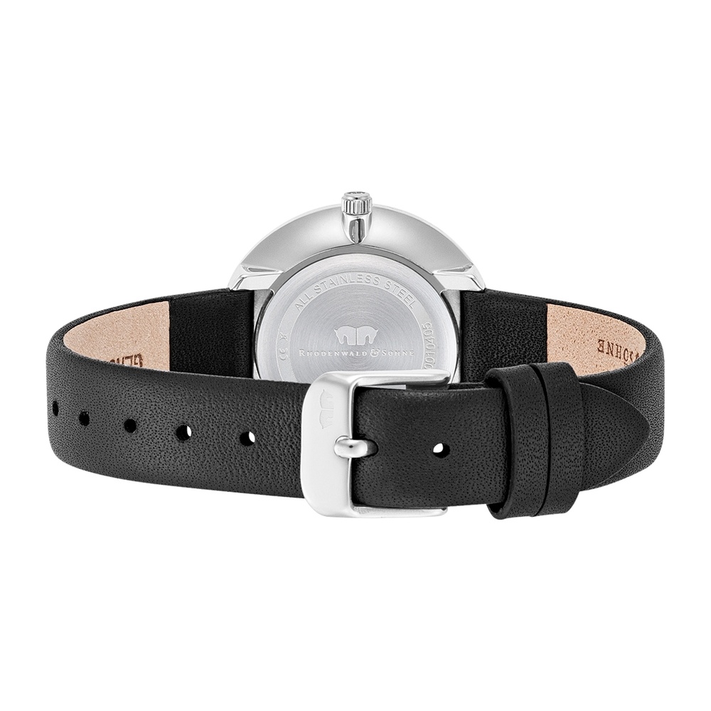 Rhodenwald & Söhne Montre à quartz Pearl en Argent Cuir véritable en Noir Montre