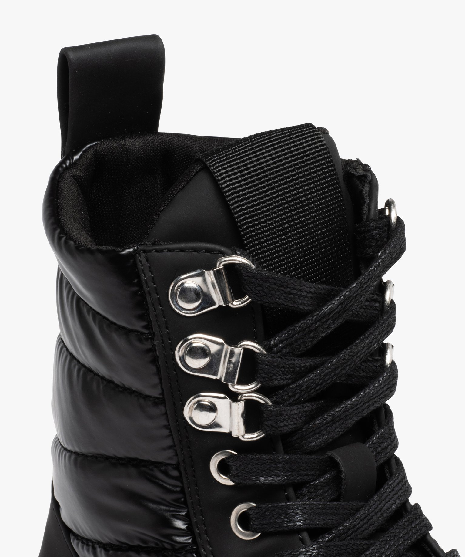 Bottines femme à lacets dessus textile matelassé noir | GEMO