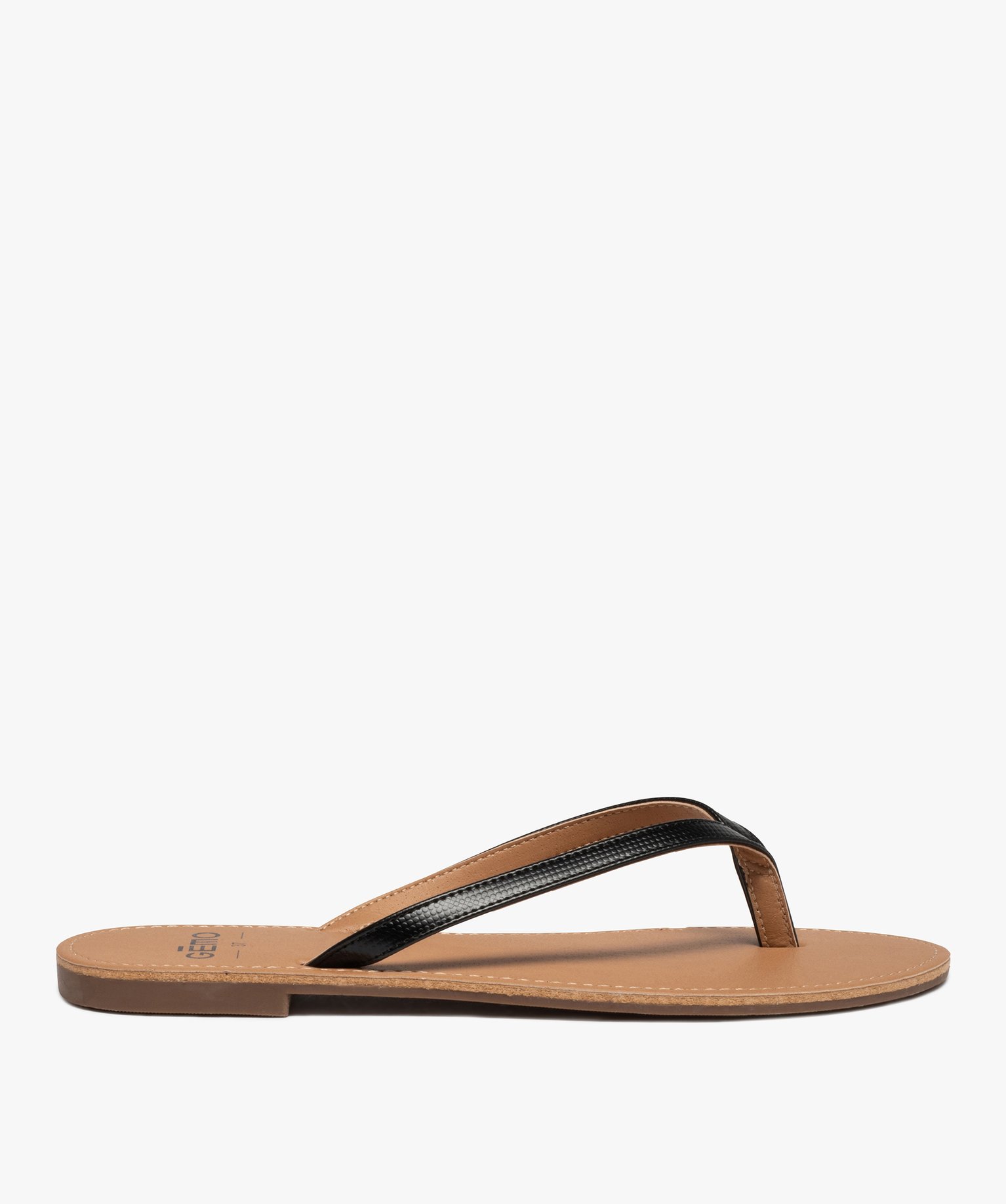 Tongs femme à petit talon plat et lanières fines noir | GEMO