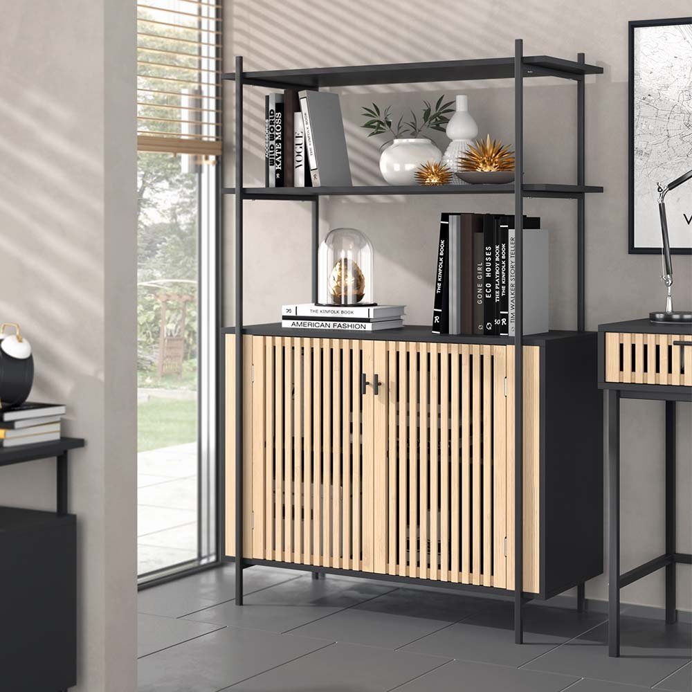 Vicco Bücherregal Standregal Bamboo breit Schwarz/Bamboo