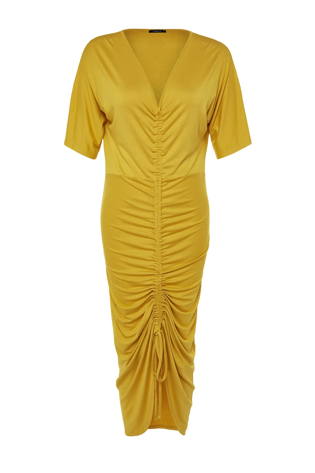Trendyol Collection  Fettgrünes Midi-Strick-Strandkleid mit Raffung TBESS23EL00233