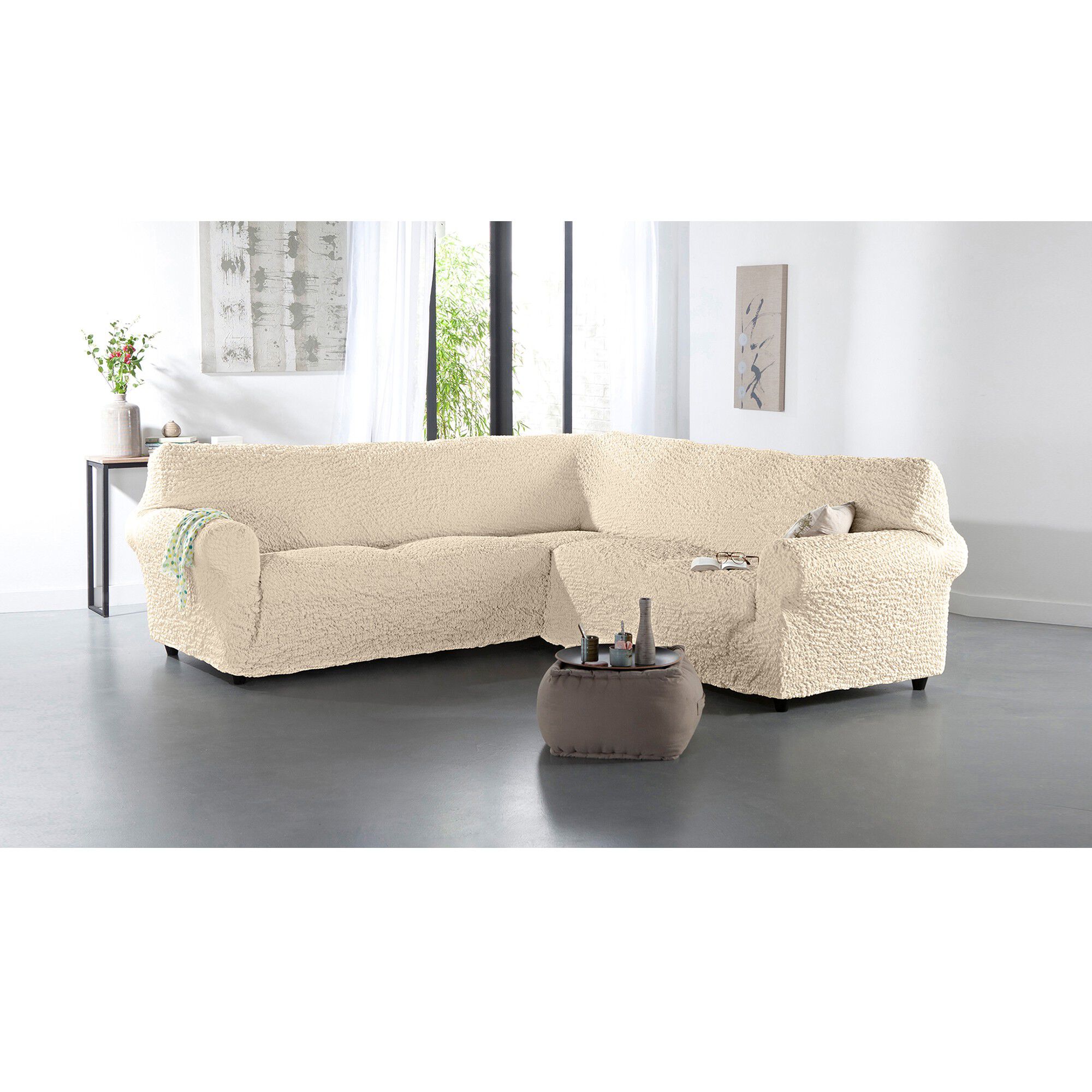 Housse gaufrée bi-extensible spéciale canapé d'angle