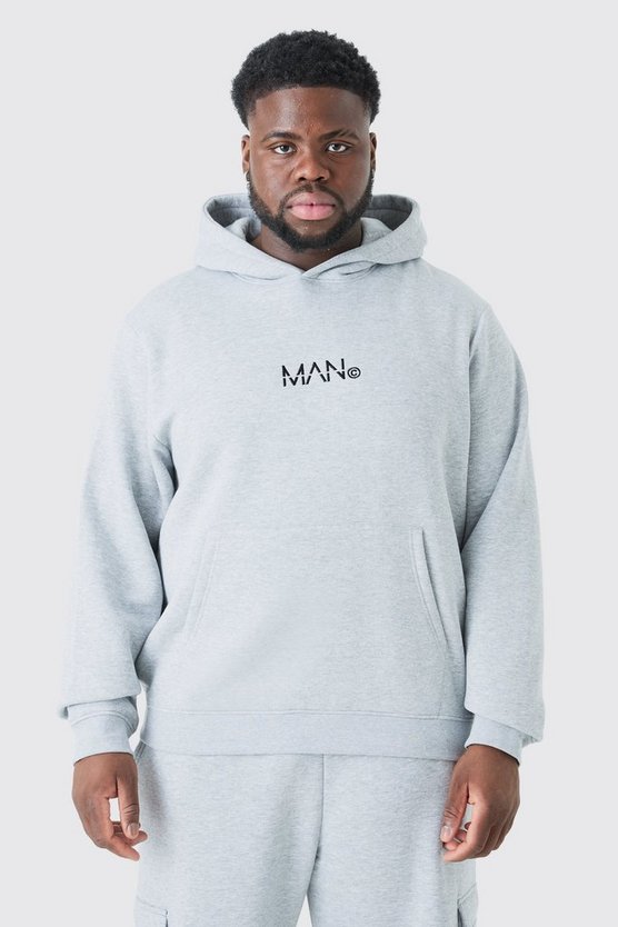Plus Man Dash Over The Head Hoodie In Grey Marl