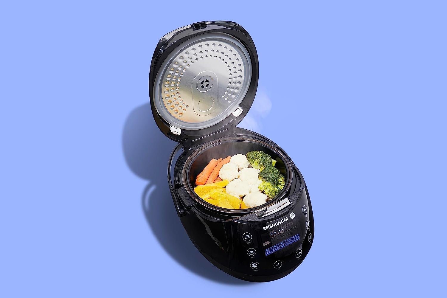Reishunger Reiskocher - Digitaler Reiskocher & Dampfgarer, 860 W, Timer- und Warmhaltefunktion, 7-Kochphasen-Technologie, LED-Display