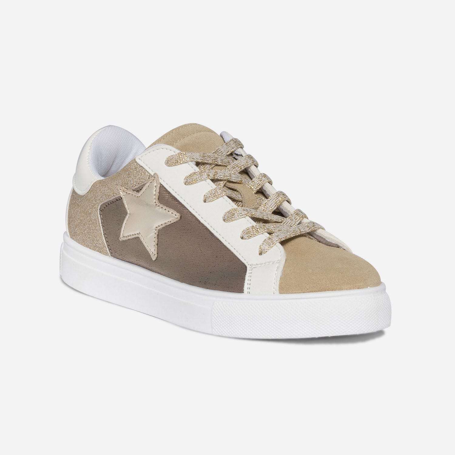 Tennis TEXTO beige, blanche et dorée à étoile