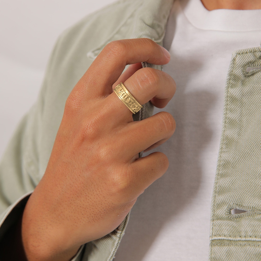 KUZZOI KUZZOI Bague Bague pour homme Chiffres romains Tendance solide oxydée en argent s Bague