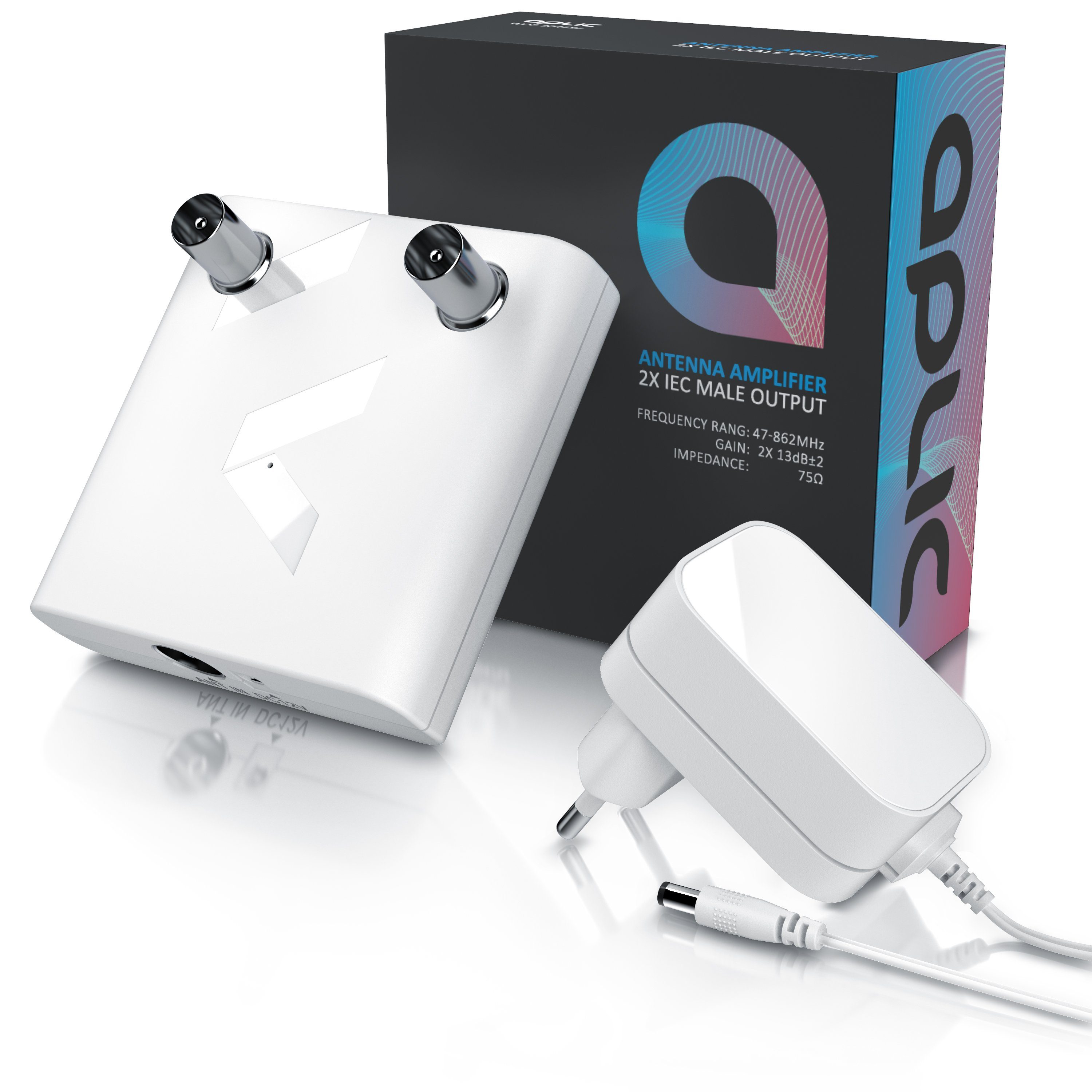 Aplic Verstärker (DVB-T2, Kabel TV, Radio Antennenverstärker, 2x 13 dB Signalverstärkung)