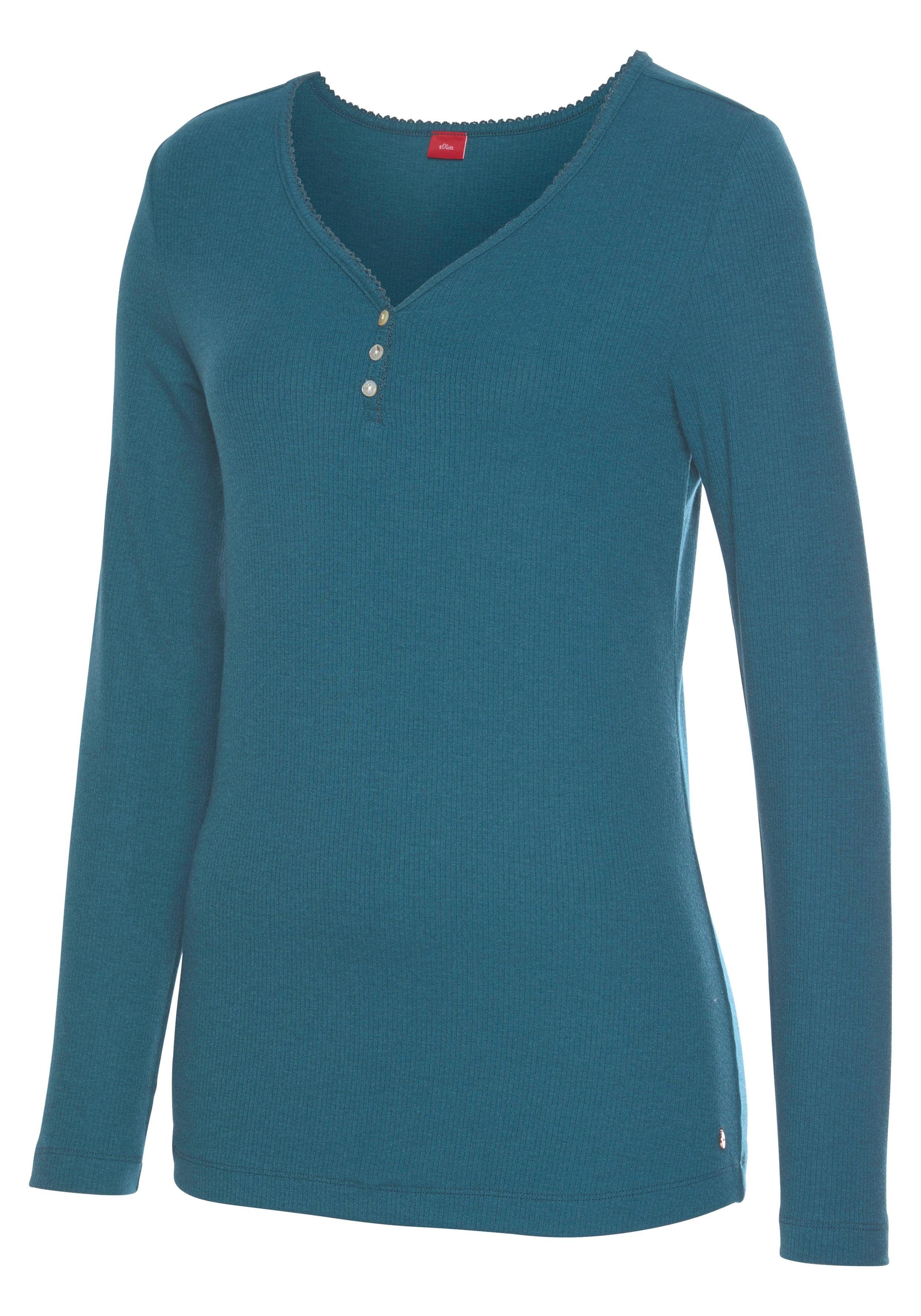 s.Oliver Langarmshirt aus geripptem Stoff mit Zier-Knopfleiste