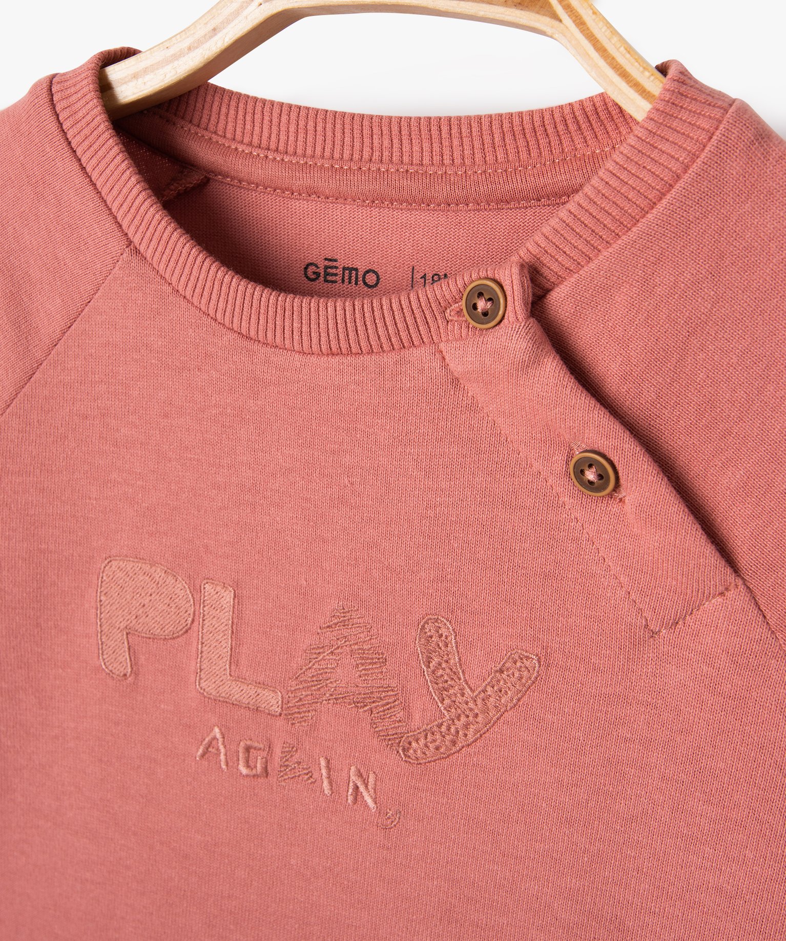 Tee-shirt manches longues en coton épais brodé bébé Garçon rose | GEMO