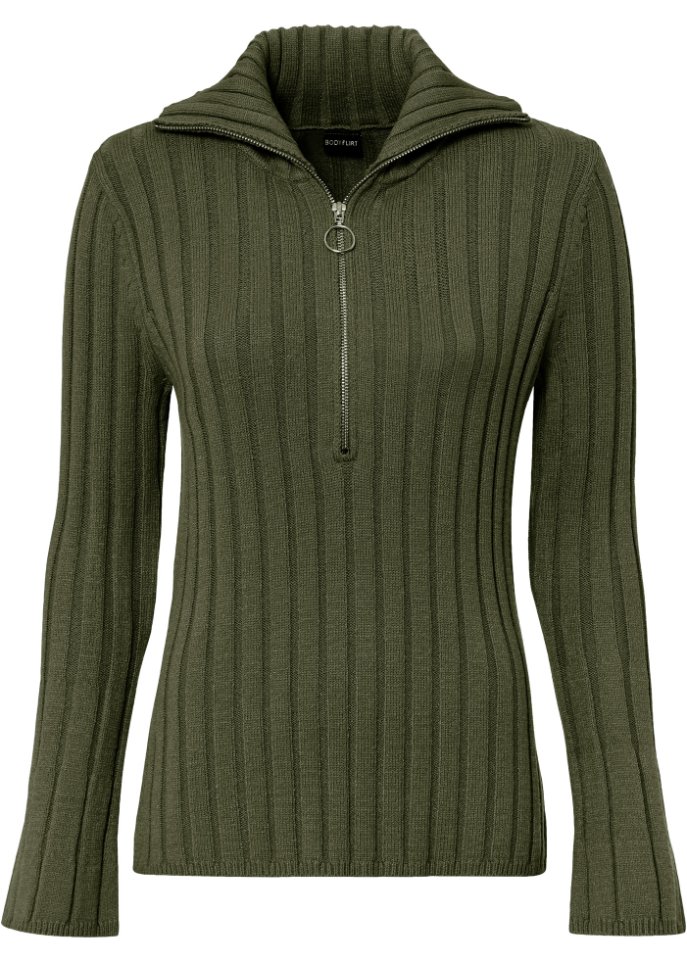 Ripppullover mit Troyerkragen