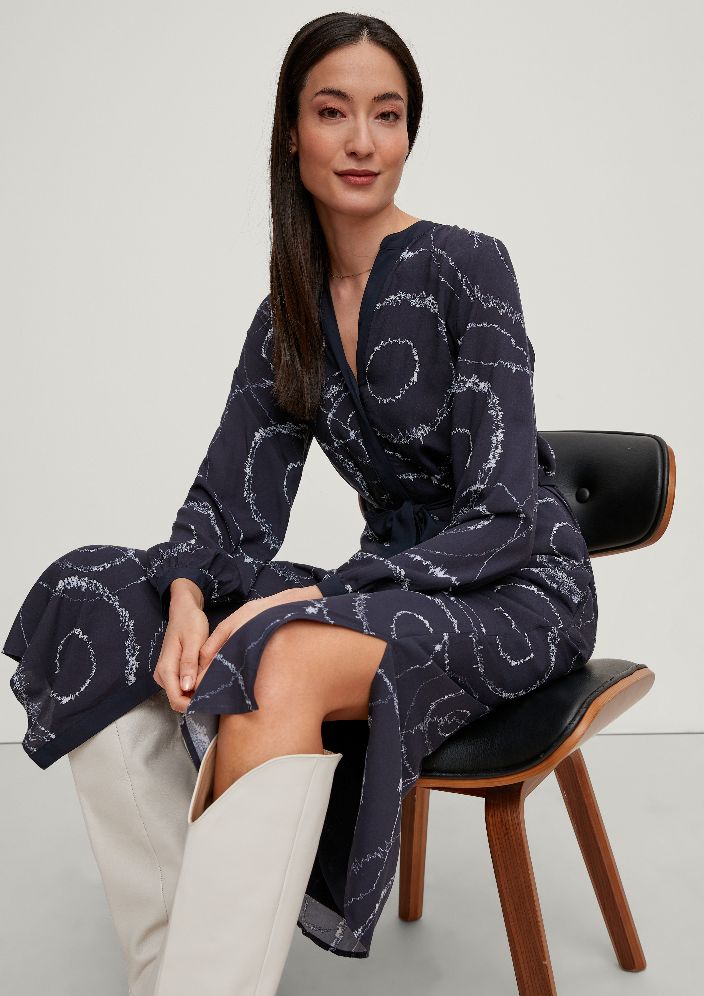 Tunikakleid mit Alloverprint - navy