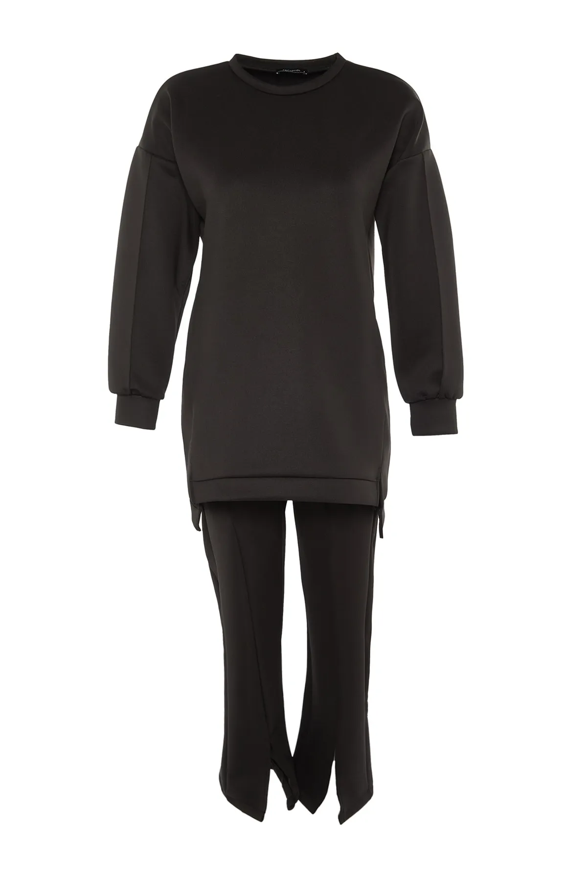 Trendyol Modest  Schwarzes Set aus Oberteil und Unterteil aus Scuba-Tunika und -Hose mit Schlitzdetail TCTAW23US00201
