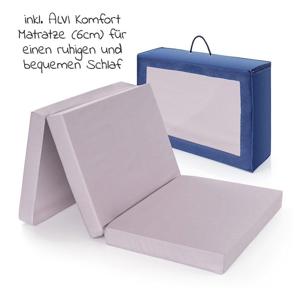 Hauck Baby-Reisebett Dream'n Play Plus - Navy, Baby Kinder Reisebett mit Matratze, 2 Spannbettlaken & Insektenschutz