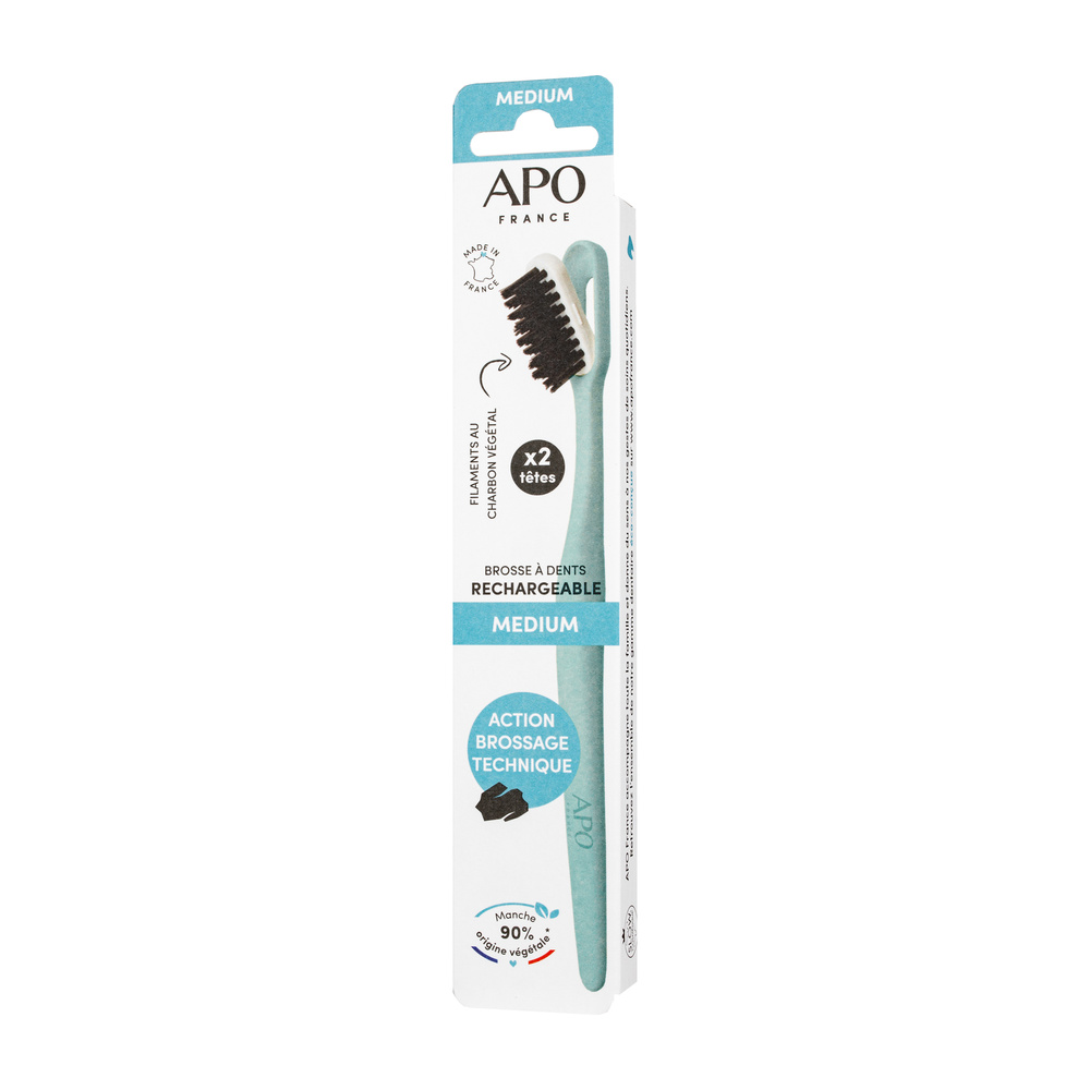APO France BROSSE À DENTS RECHARGEABLE : 1 MANCHE + 2 TÊTES MEDIUM Brosse à Dents