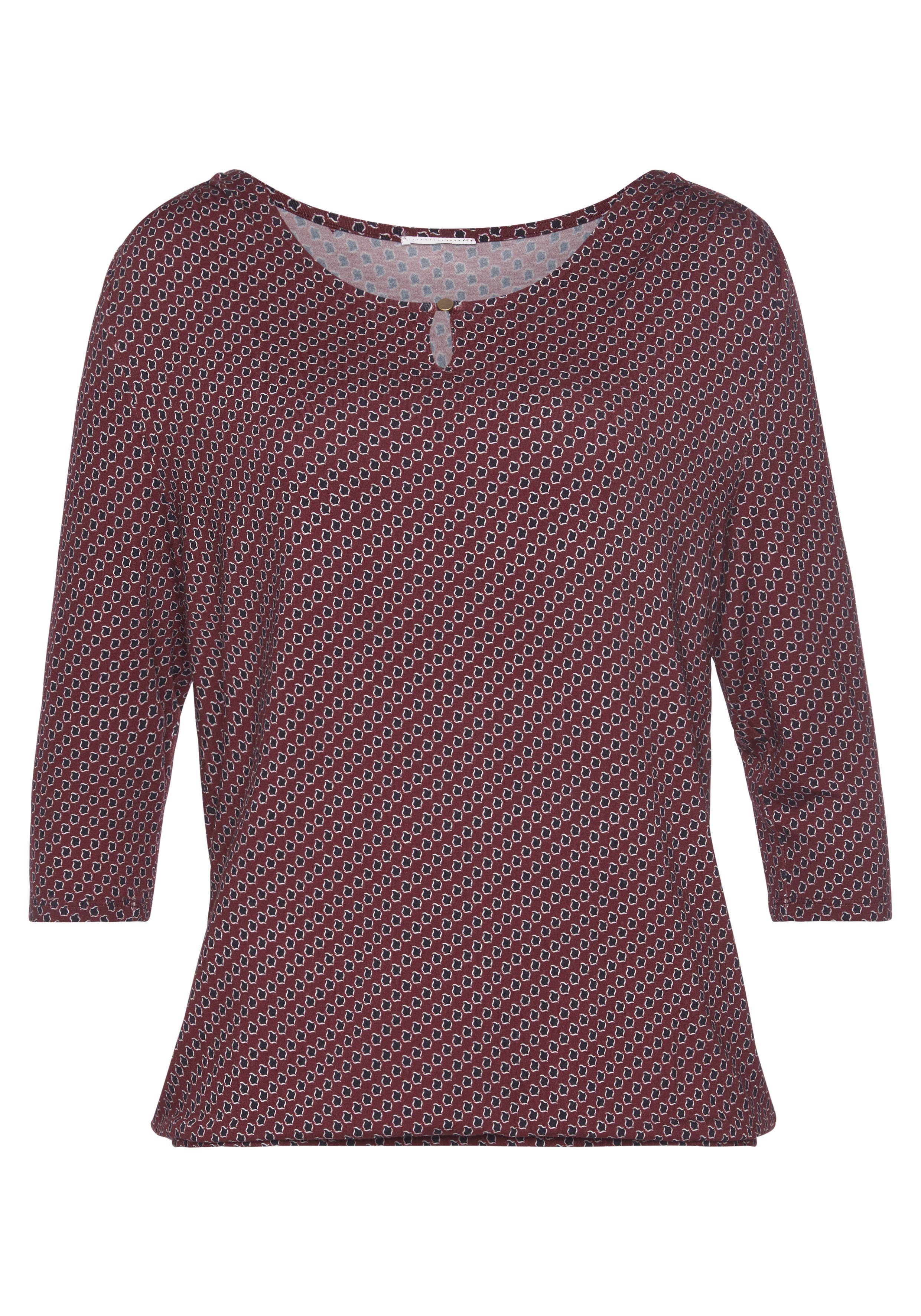 Vivance 3/4-Arm-Shirt mit kleiner Öffnung und goldfarbenen Zierknopf am Ausschnitt