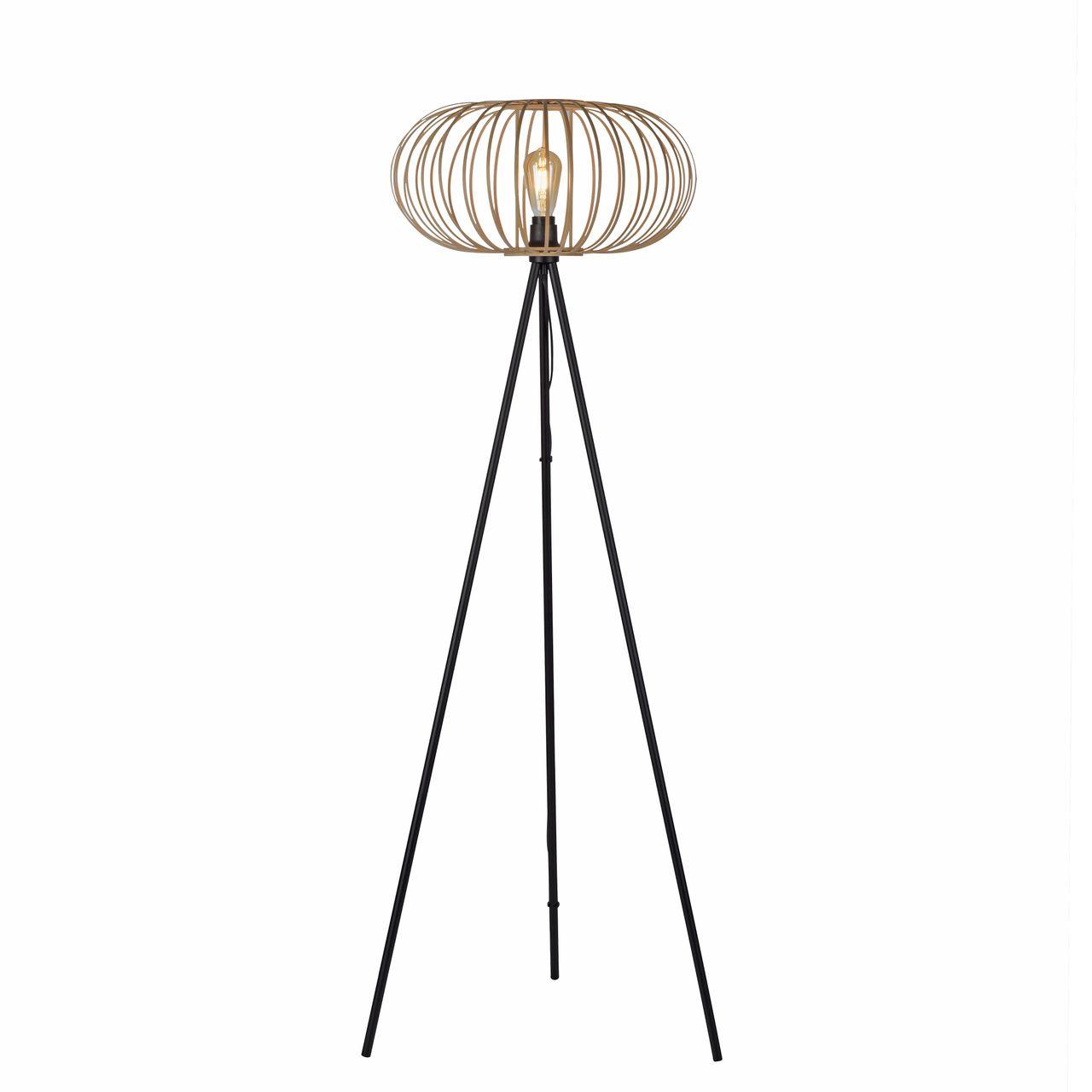 JUST LIGHT LeuchtenDirekt Stehleuchte RACOON, 1-flammig, E27, Bambus-Schirm, Ø50cm, Holz-natur, IP20