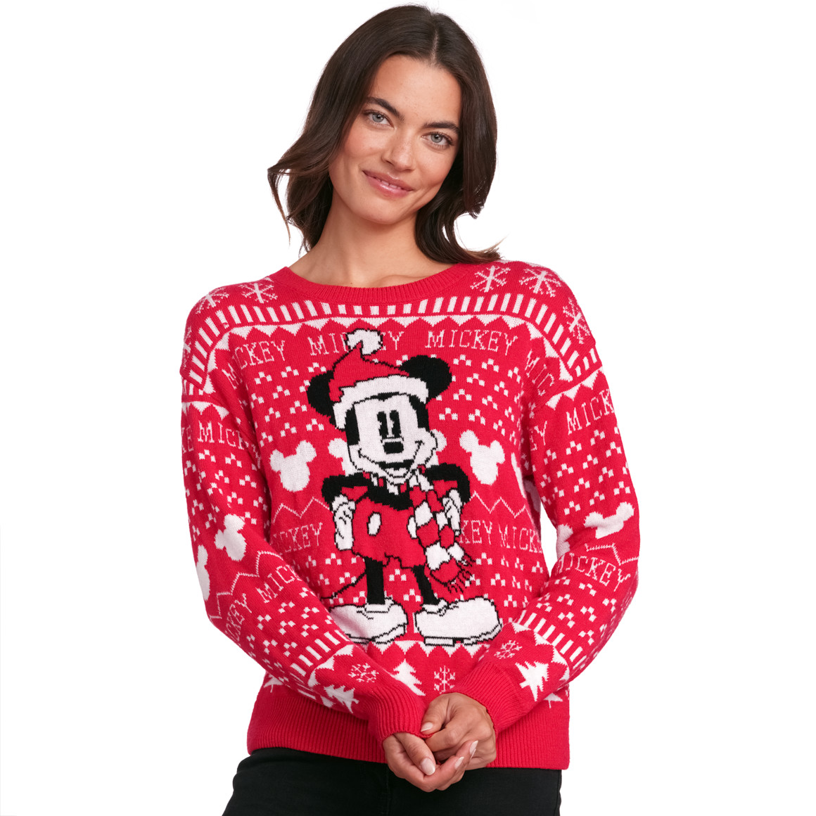 Micky Maus Weihnachtsstrickpullover rot / weiss