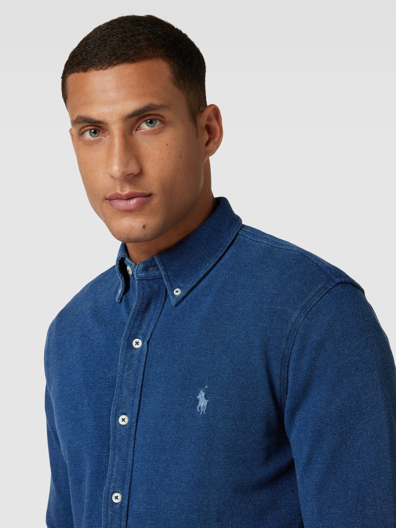 Regular Fit Freizeithemd mit Logo-Stitching in dunkelblau