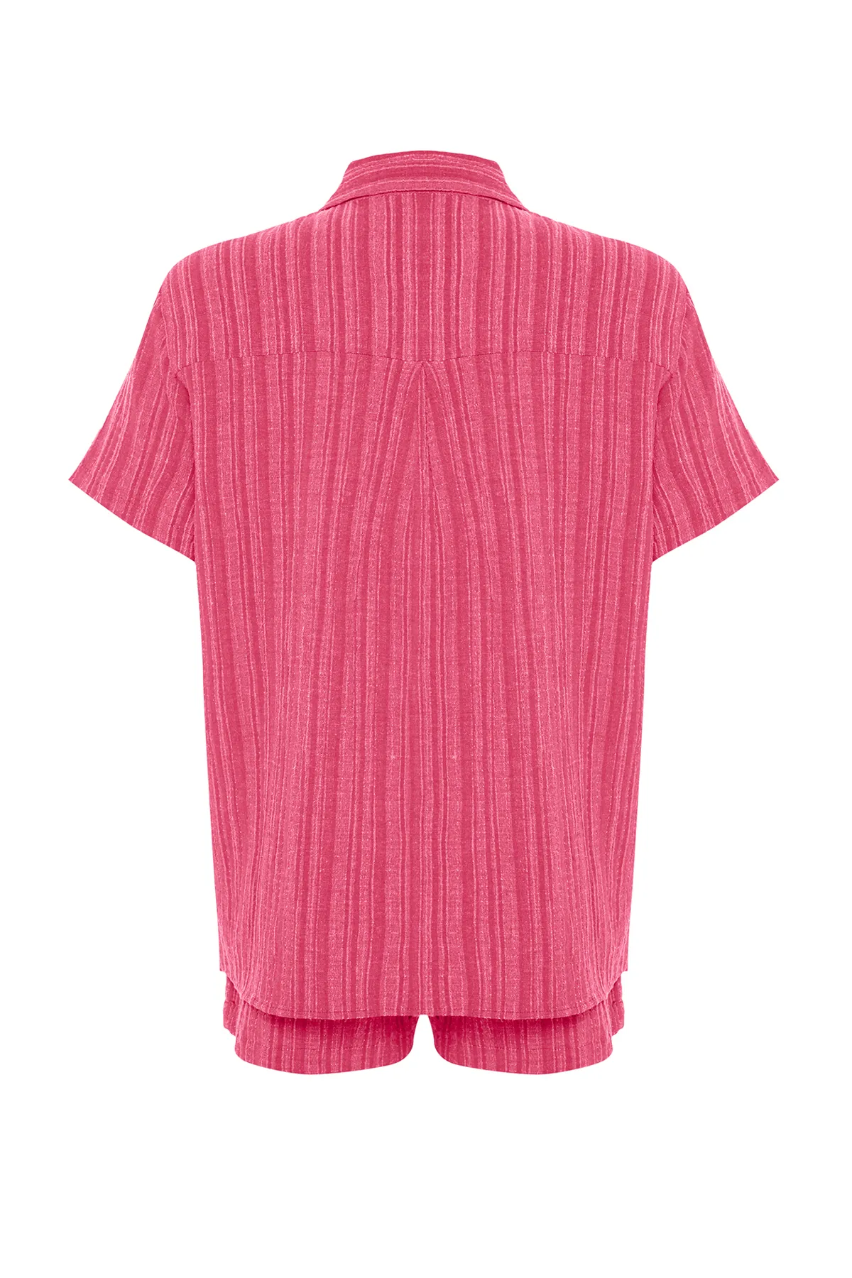 Trendyol Collection  Fuchsia gewebtes Hemd-Shorts-Set aus Leinenmischung TBESS23AU00054
