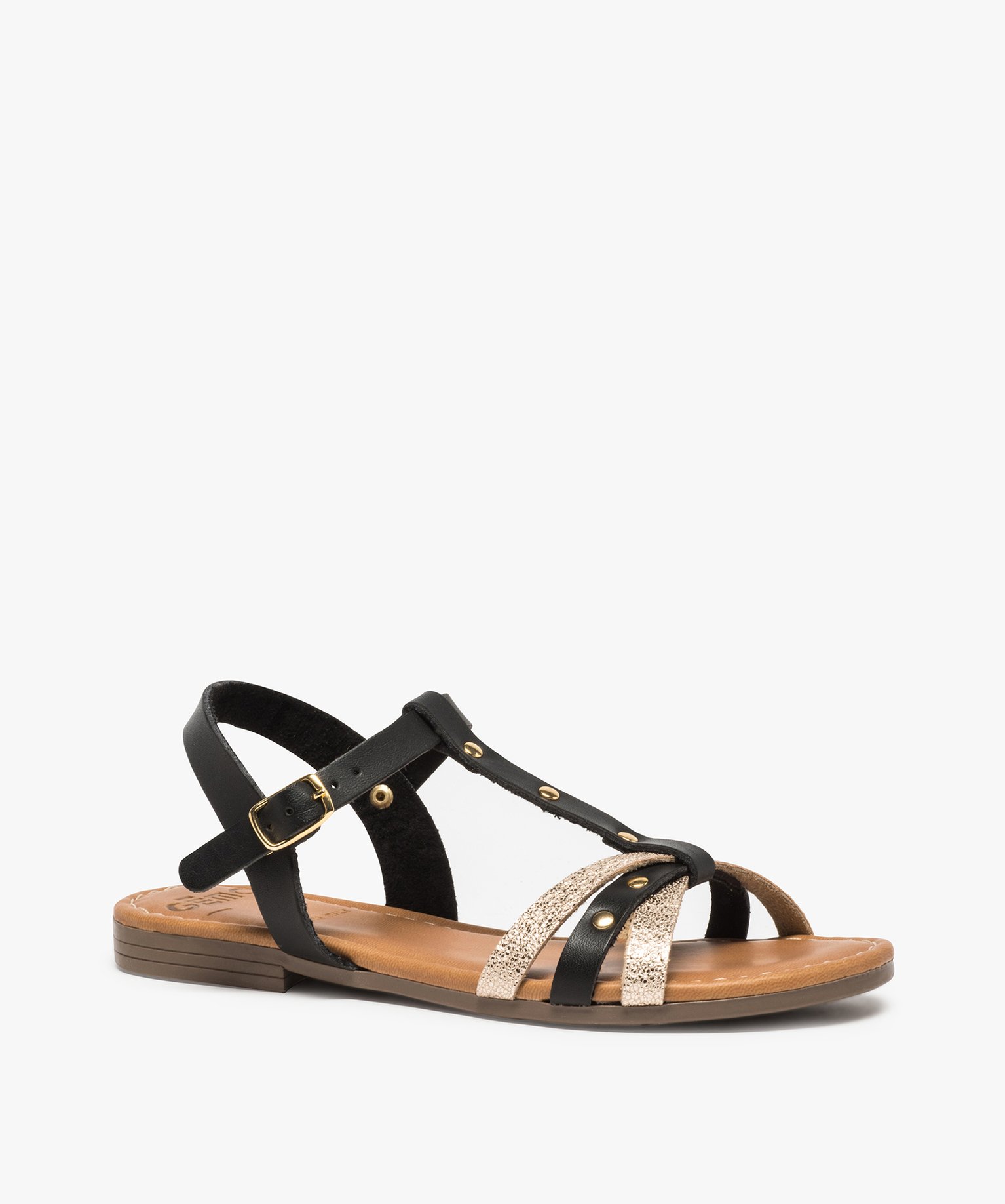 Sandales fille à brides bicolores et clous métalliques noir | GEMO