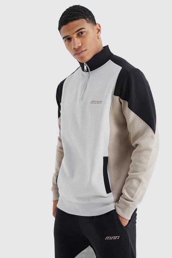 Man Colorblock Trainingsanzug mit 1/4 Reißverschluss und Trichterkragen
