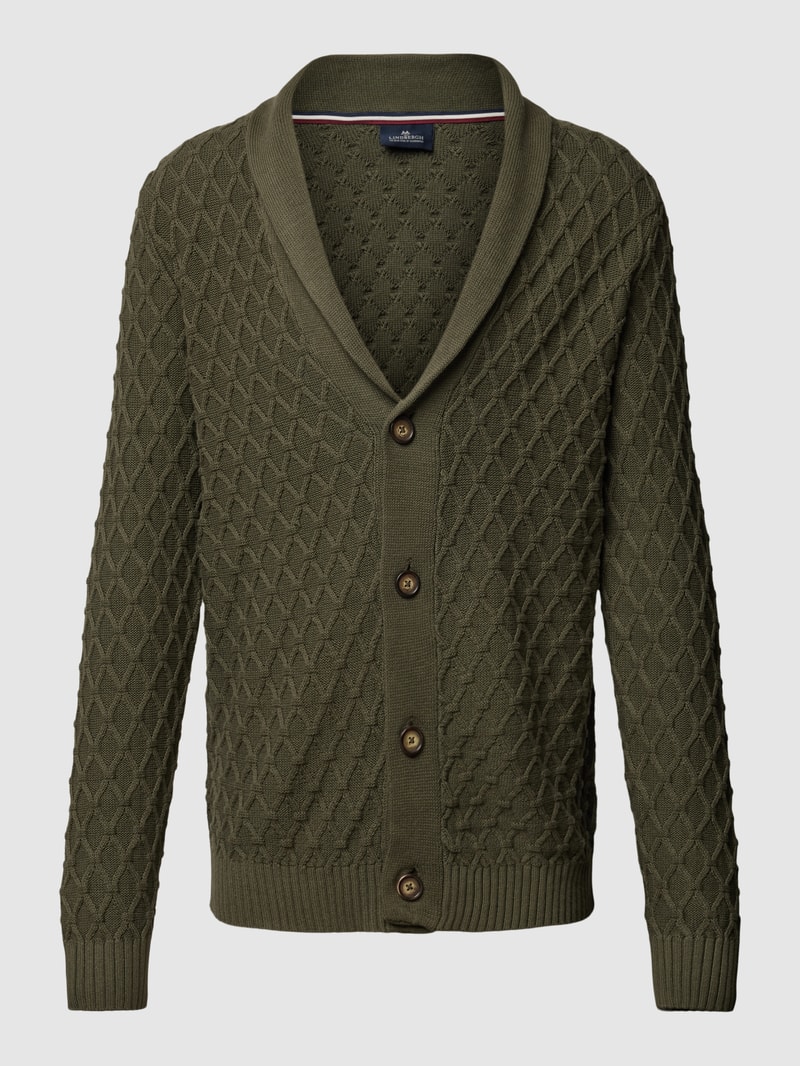 Strickjacke mit Schalkragen und Knopfleiste in olivgrün