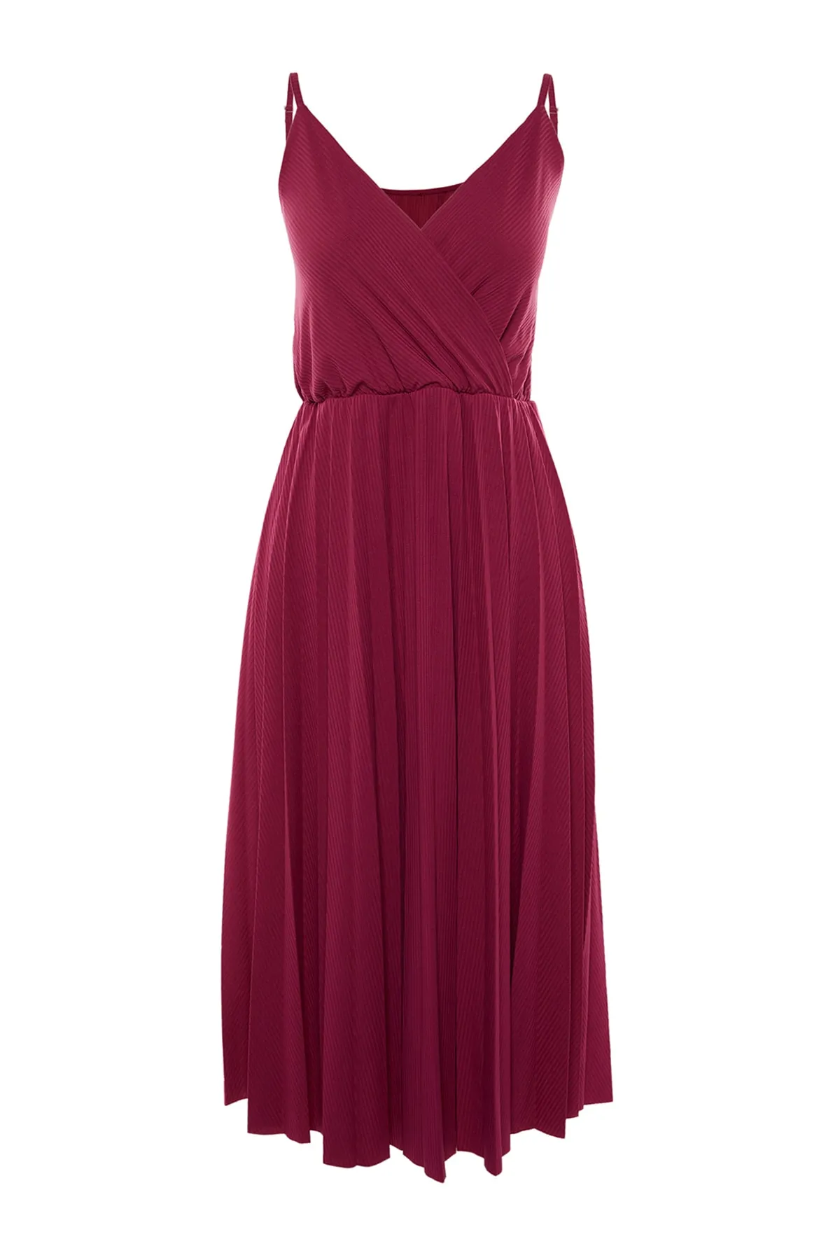 Trendyol Curve  Fuchsiafarbenes, zweireihiges Strickkleid mit Kragen und Trägern TBSSS22EL1565