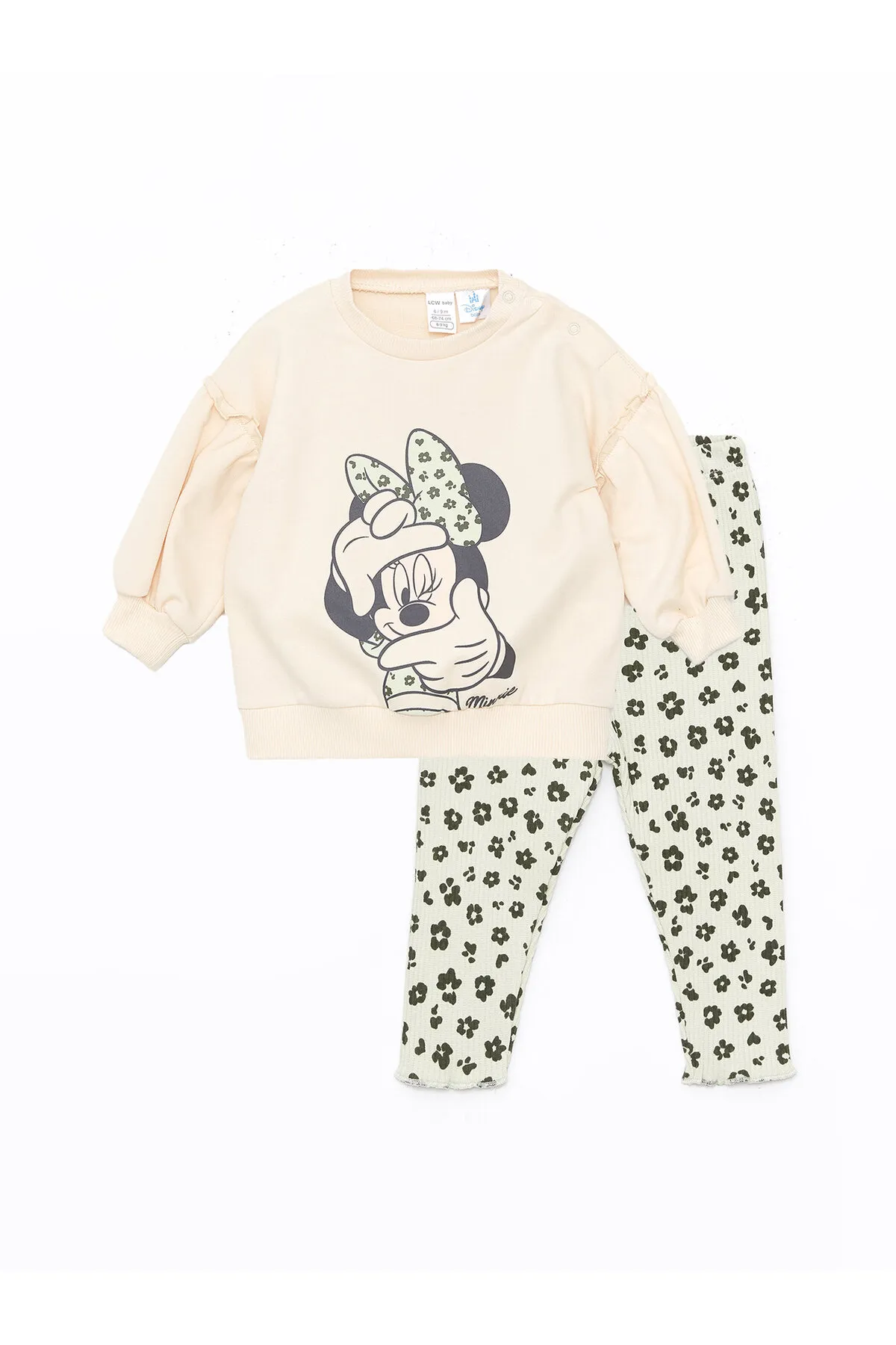 LC Waikiki  2-teiliges Set aus langärmeligem Sweatshirt und Strumpfhosen für Babys mit Rundhalsausschnitt und Minnie Mouse-Aufdruck