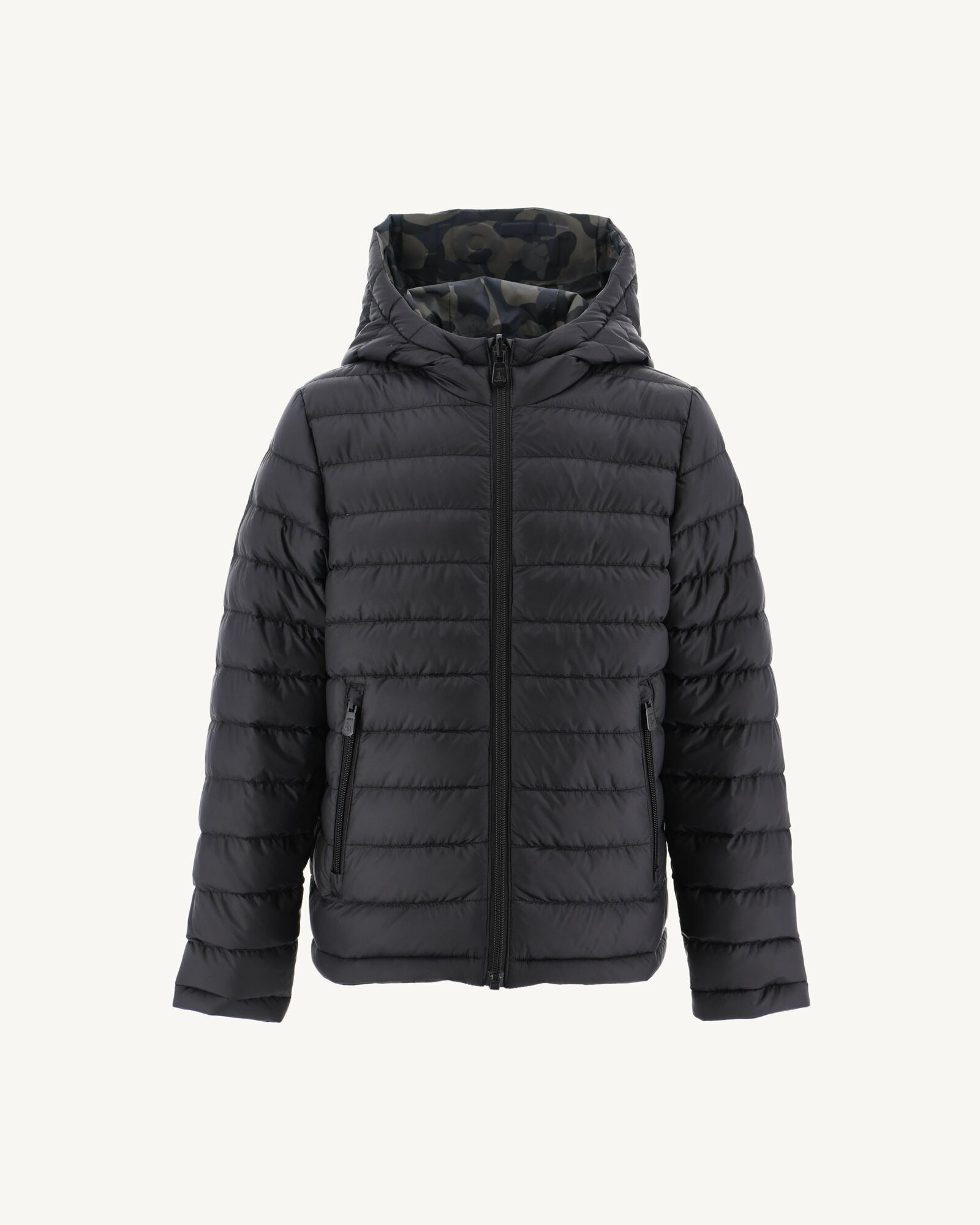 Doudoune réversible à capuche enfant Print militaire/Noir Zurich