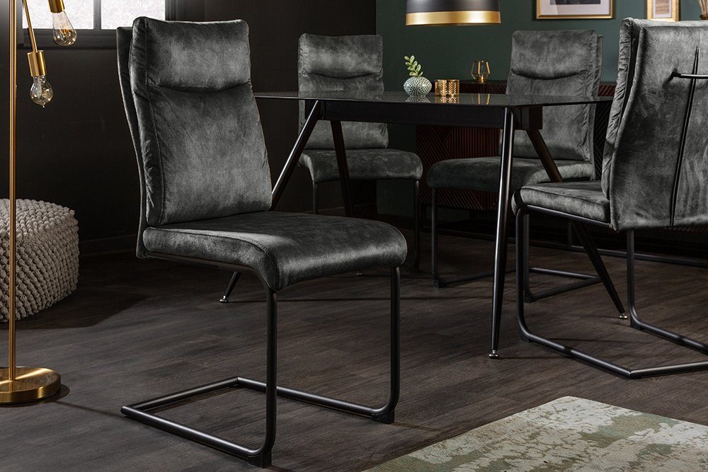 riess-ambiente Freischwinger COMFORT grün, Esszimmer · Samt · Metall · Modern Design